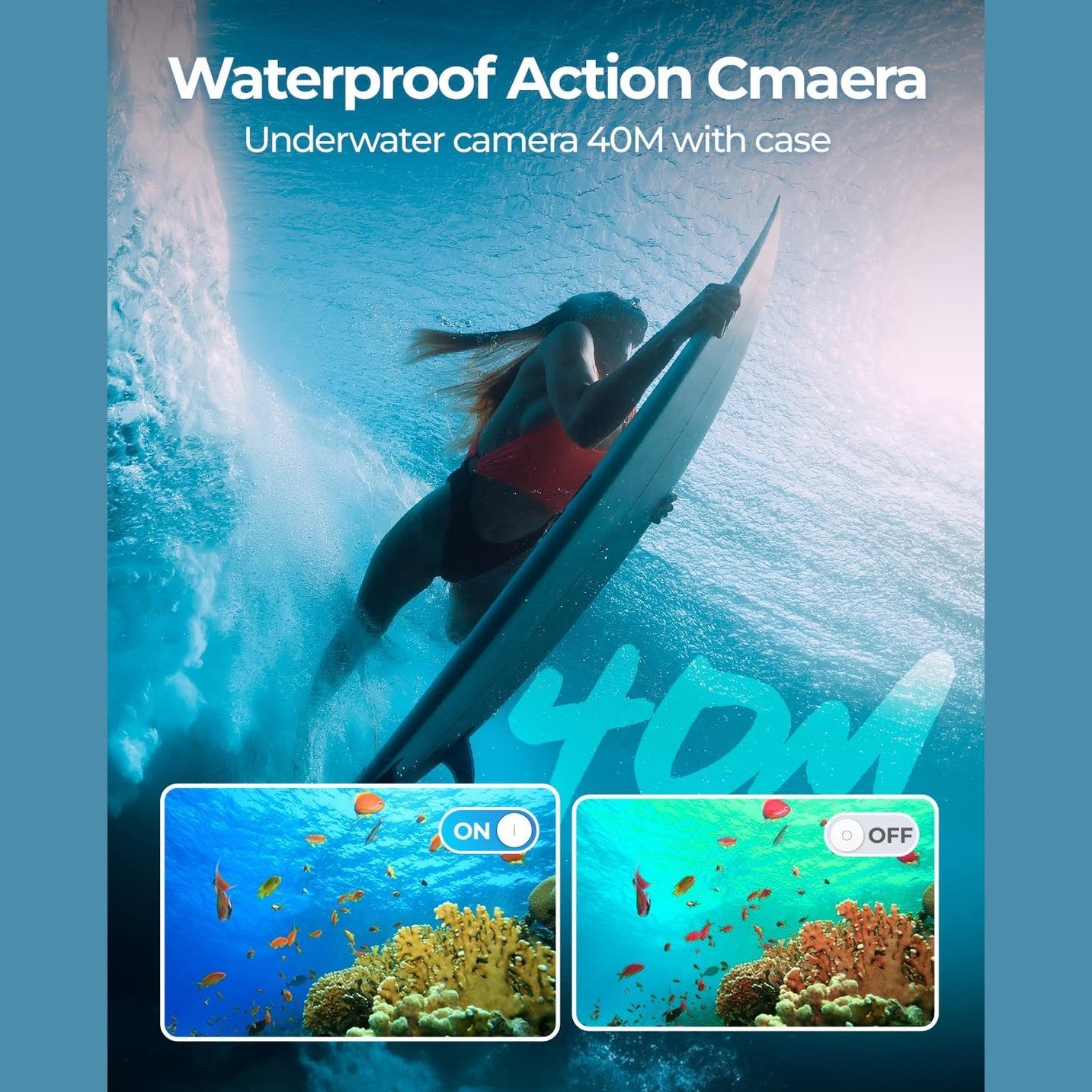 TIMNUT 4K 60FPS Action Camara - Waterproof Camera with 64G SD Card 48MP HD WIFI Camera with EIS 40M Underwater Camera Wide Angle Sports Camera with 2*1350 mAh Batteries Helmet Mount Accessories Kits