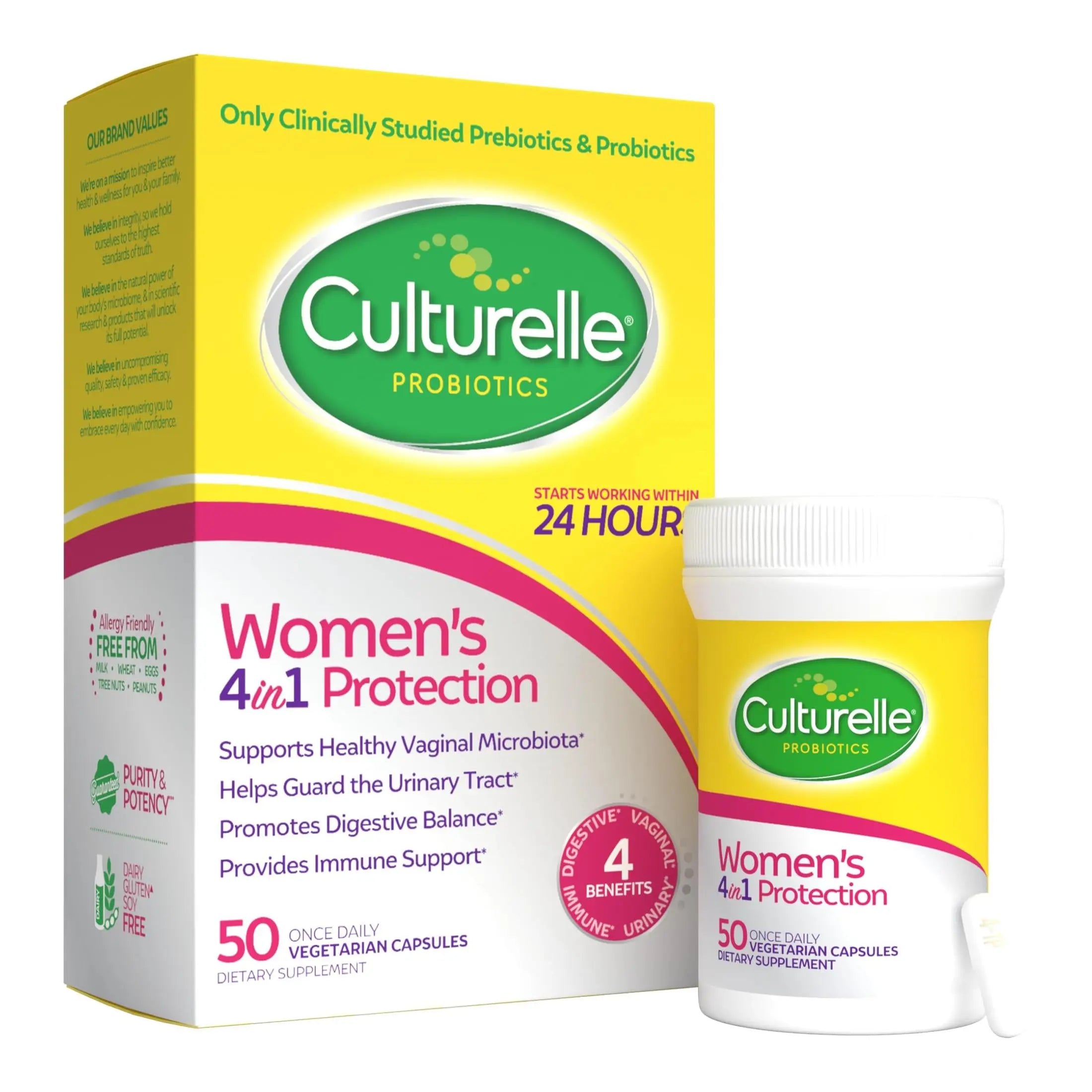 Culturelle Probiotics for Women with Prebiotics - 4-in-1 for Vaginal, Digestive, Urinary & Immune Health - pH Balance, Bloating & Gas Relief - Daily Vegetarian Capsules, Non-GMO - 30 Count