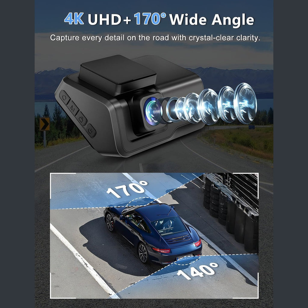 CHORTAU Dash Cam Front and Rear, 4k+1080P WiFi Dual Dash Cam with APP, 3’’ IPS Dash Camera for Cars with Free 64GB Card, Dashboard Camera with Night Vision, 24/7 Parking Monitor, WDR, Loop Recording