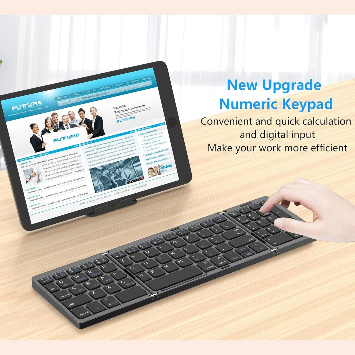 Erkovia Foldable Bluetooth Keyboard, Foldable Wireless Portable Keyboard with Numeric Keypad, USB-C Rechargeable for iOS, Android, Windows System Laptop Tablet Smartphone Device (Not Full Size)