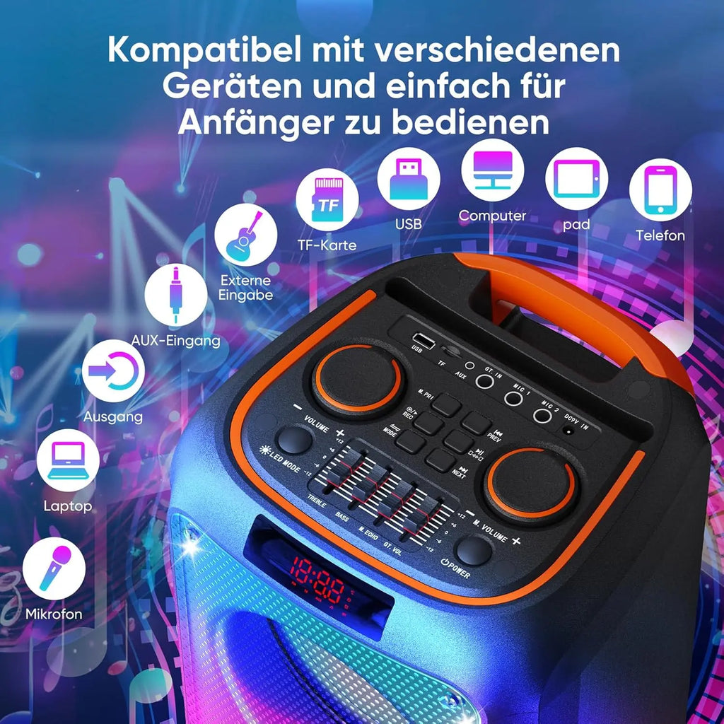 Karaoke Machine, Hukkmela Portable Karaoke System, Rechargeable 8000mAh Battery with 2 UHF Wireless Microphones, Compatible with TF/USB/AUX, Bluetooth 5.3 TWS & LED Mode