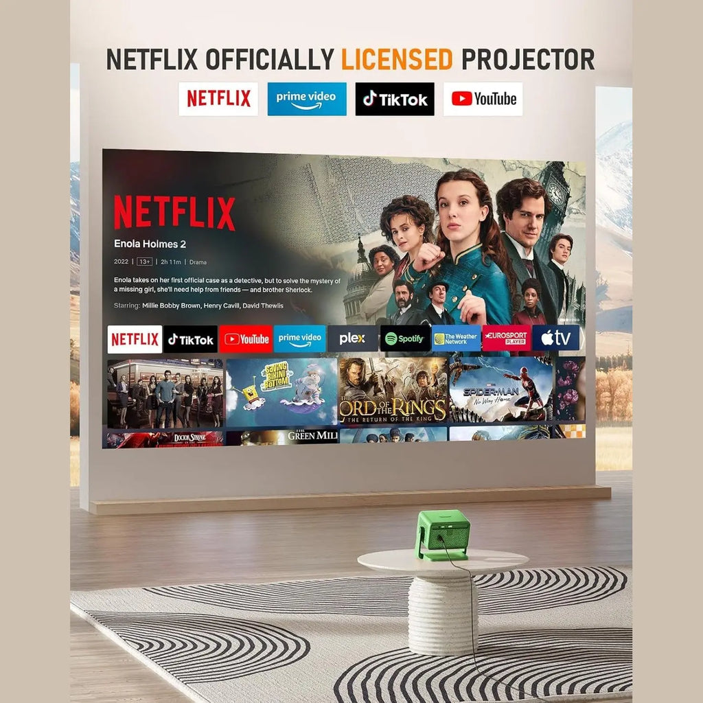Netflix Official & Dolby Audio Projector, VISSPL Autofocus/Trapezoidal Correction Projector with WiFi Bluetooth, 26000 Lumens Full HD 1080P Projector Supports 4K, 50% Zoom Home Cinema Video Projector