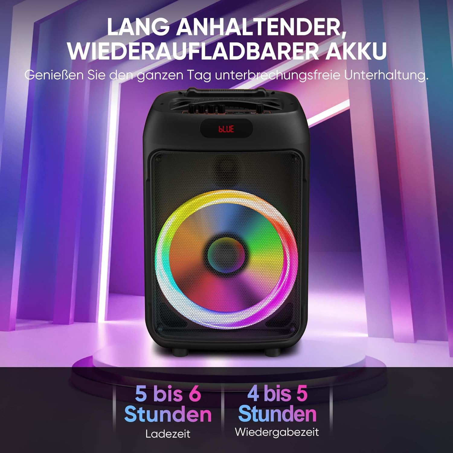 Karaoke Machine, Hukkmela Portable Karaoke System with 3 Microphones, Bass/Treble Adjustment, LED Lights, PA System, Supports REC/FM/AUX/USB/TF