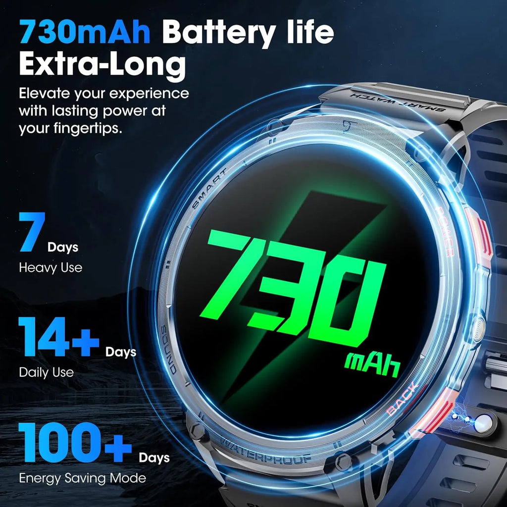 mingwear Military Smart Watch for Men 1.85" HD Touch Screen 730mAh Battery Smart Watches with LED Flashlight for Android iOS （Bluetooth Call Answer/Dial Calls） Fitness Tracker