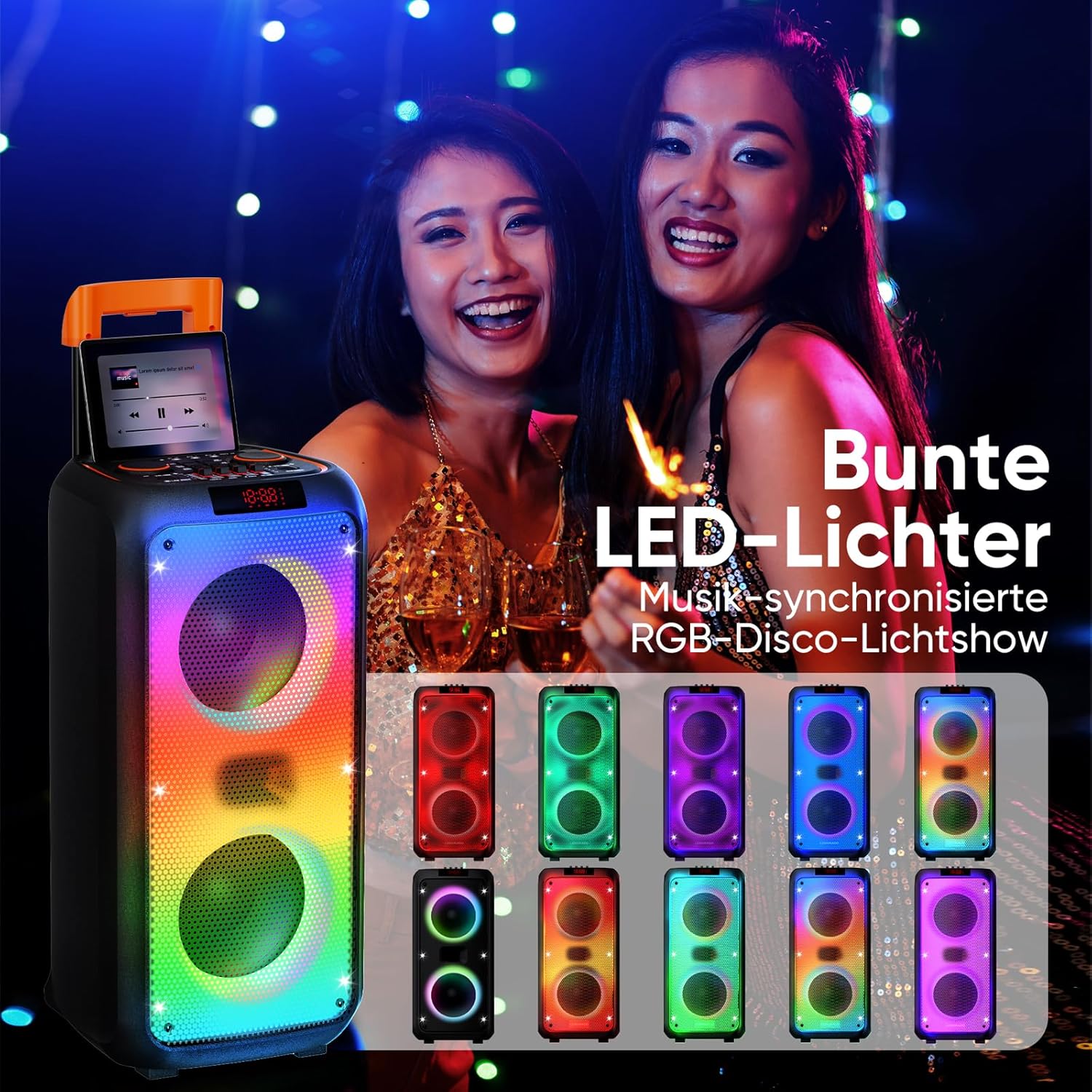 Karaoke Machine, Hukkmela Portable Karaoke System, Rechargeable 8000mAh Battery with 2 UHF Wireless Microphones, Compatible with TF/USB/AUX, Bluetooth 5.3 TWS & LED Mode