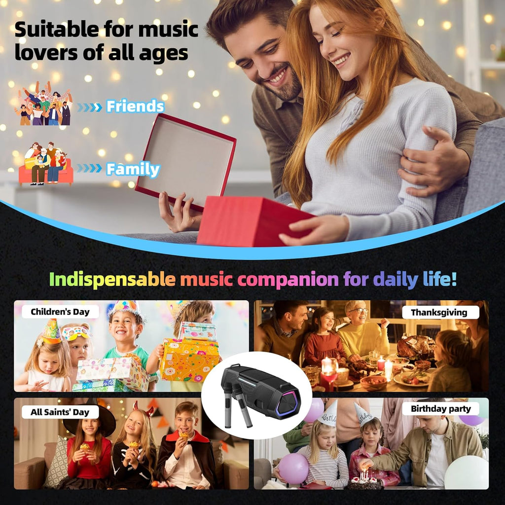 LENND Karaoke Speaker with Microphone,Karaoke Machine for Adults & Kids with Lights,Portable Bluetooth 5.1 Speaker,Karaoke Microphone Supports AUX USB TF for Outdoor Home Travel Party