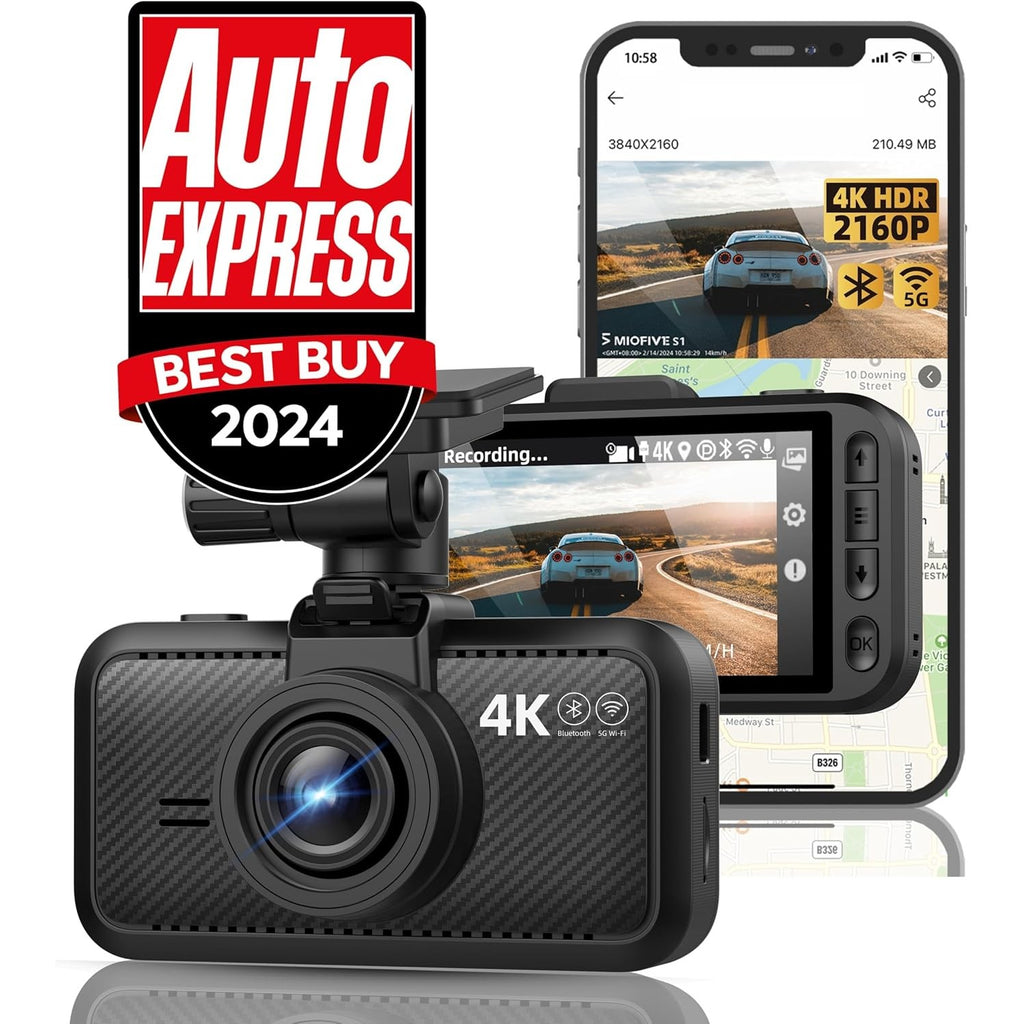 Miofive S1 Dash Cam, Built-in 5G Wi-Fi GPS Car Dashboard Camera Recorder, 2160P UHD 30fps Dashcam with APP, 3.0" IPS Screen, 140° Wide-Angle, WDR, Night Vision, 24H Parking Mode, Supports 512GB Max.