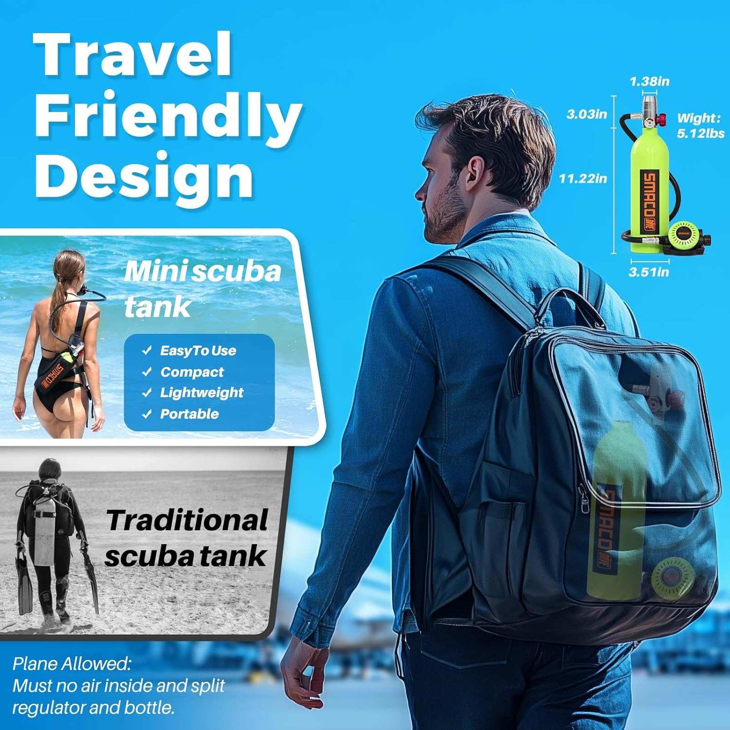 Scuba Tank 1L Mini Scuba Tank Support 15-20 Minutes Underwater Breathing(No More Than 30m) Scuba Diving Accessories Diving Oxygen Tanks for Water Rescue/Diving Sightseeing/Backup Air Source, Black