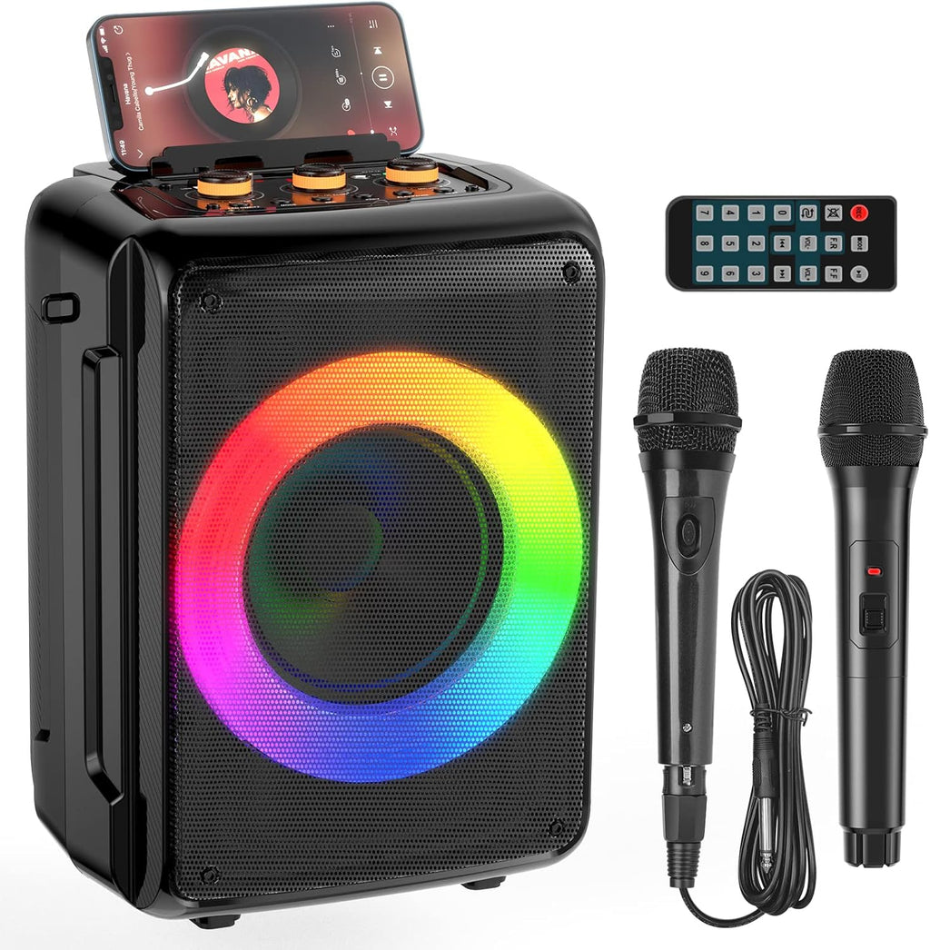 JYXAE-D13 Karaoke Machine for Adults and Kids, Bluetooth Speaker with 2 Microphones, Portable Party Karaoke Speaker with DJ Lights Support TWS/REC, PA System Best Gift for Brithday etc
