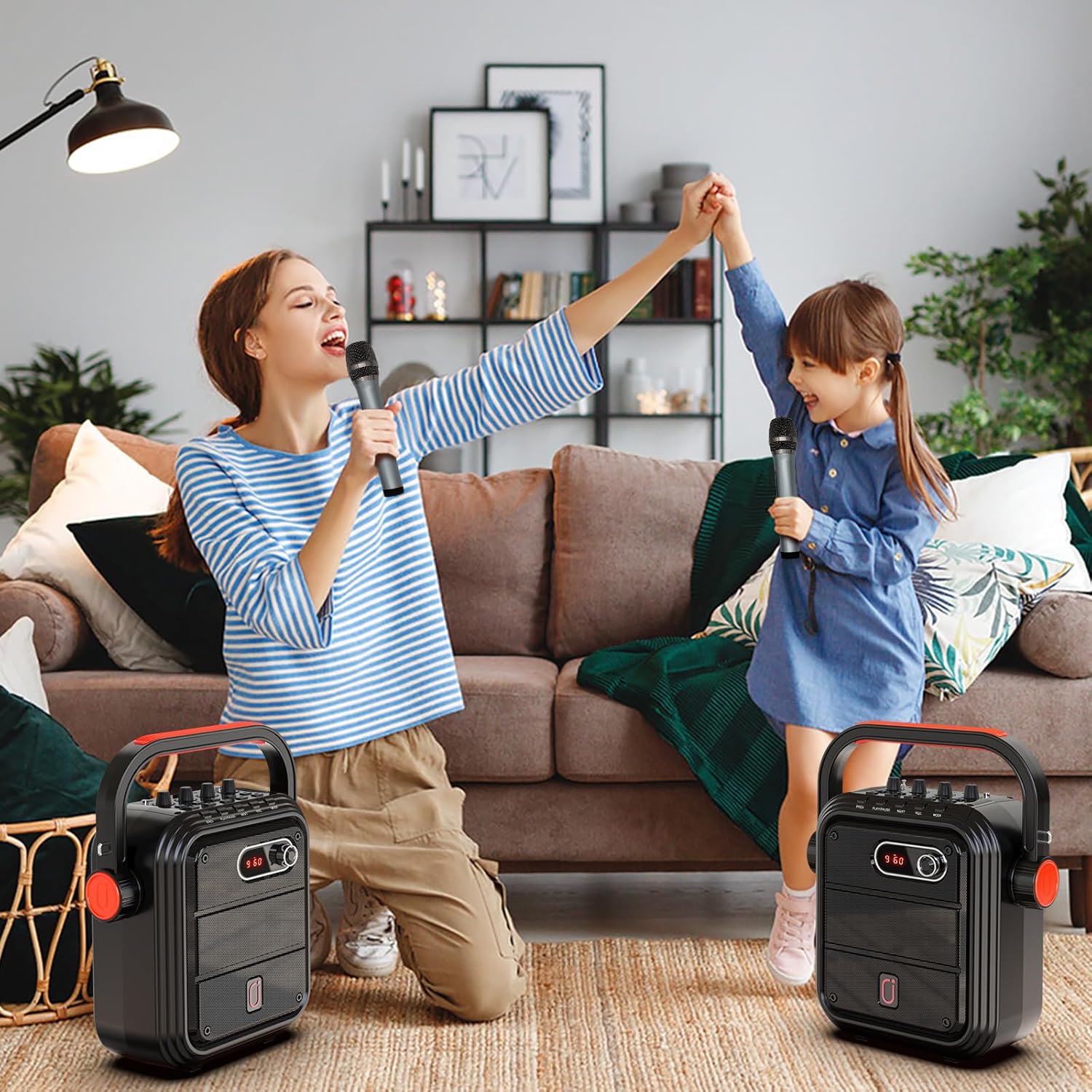 JYX Karaoke Machine Portable Microphone Speaker Set Bluetooth 5.0 Rechargeable PA System with FM Radio, Audio Recording, Remote Control, Supports TF Card/USB