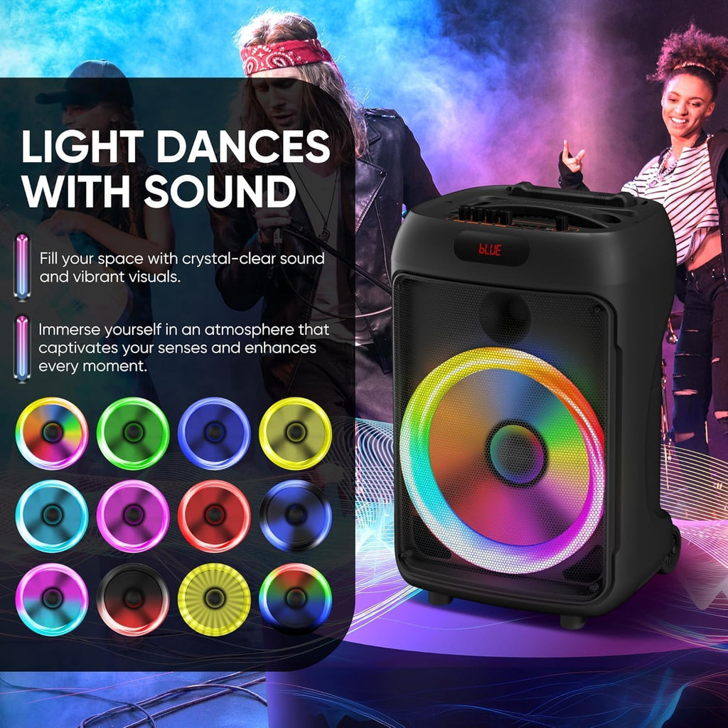 Karaoke Machine, Hukkmela Portable Karaoke System with 3 Microphones, Bass/Treble Adjustment, LED Lights, PA System, Supports REC/FM/AUX/USB/TF