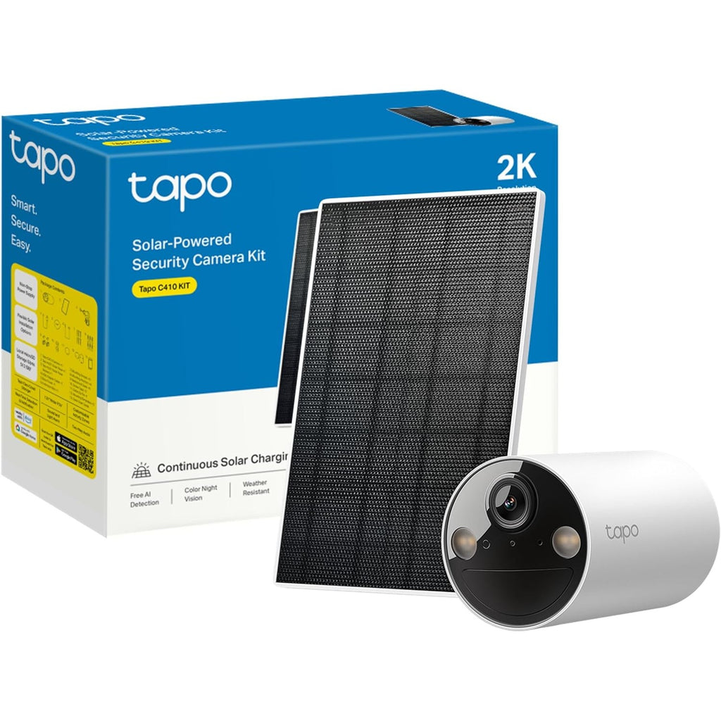 Tapo C410 KIT Solar Surveillance Camera Outdoor Battery, 2K 3MP, Colour Night Vision, MicroSD Memory, 6400 mAh Non-Removable Battery, Two-Way Audio, Person Detection, Alexa & Google Assistant, 2.4 GHz