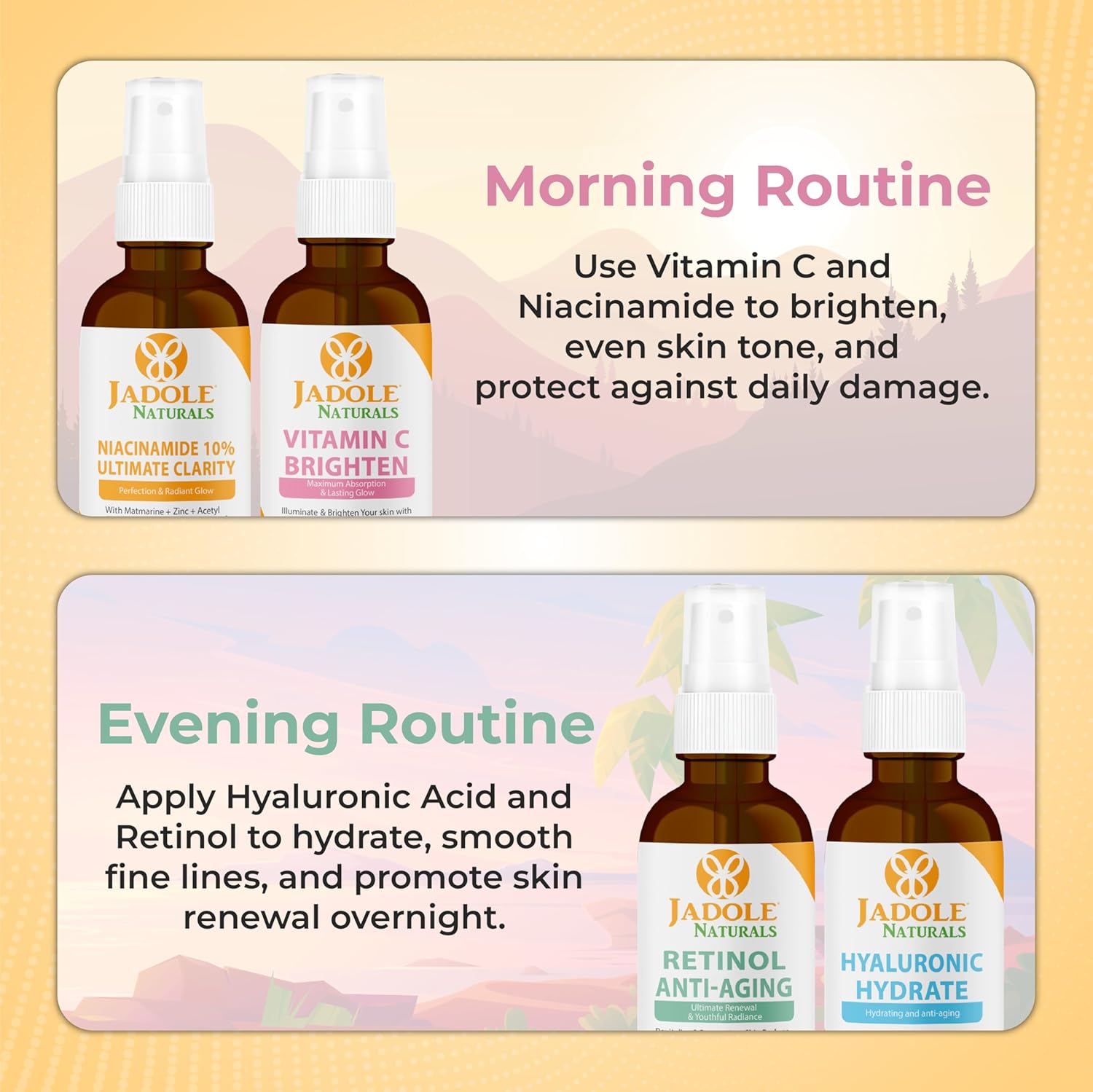 Jadole Naturals Quartet Anti- Aging Serum Set (Each 30ml) | Vitamin C, Retinol, Niacinamide & Hyaluronic Acid | Boosts Brightness, Fights Aging, Hydrates, Enhances Skin Clarity & Moisturizes Skin