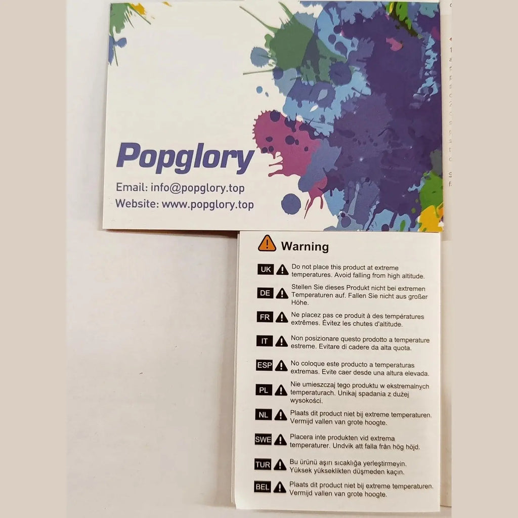 Popglory product warning card with multilingual safety instructions for smartwatch
