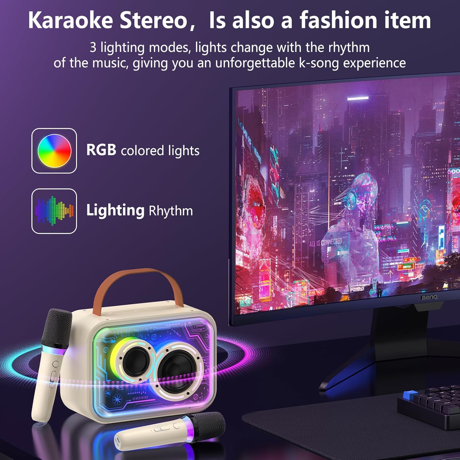 JYX Karaoke Machine with 2 Microphones for Kids & Adults, LED Lights and Magic Sound, Portable Wireless Bluetooth Speaker Supports Home Party / Outdoor / Gifts / Decorations