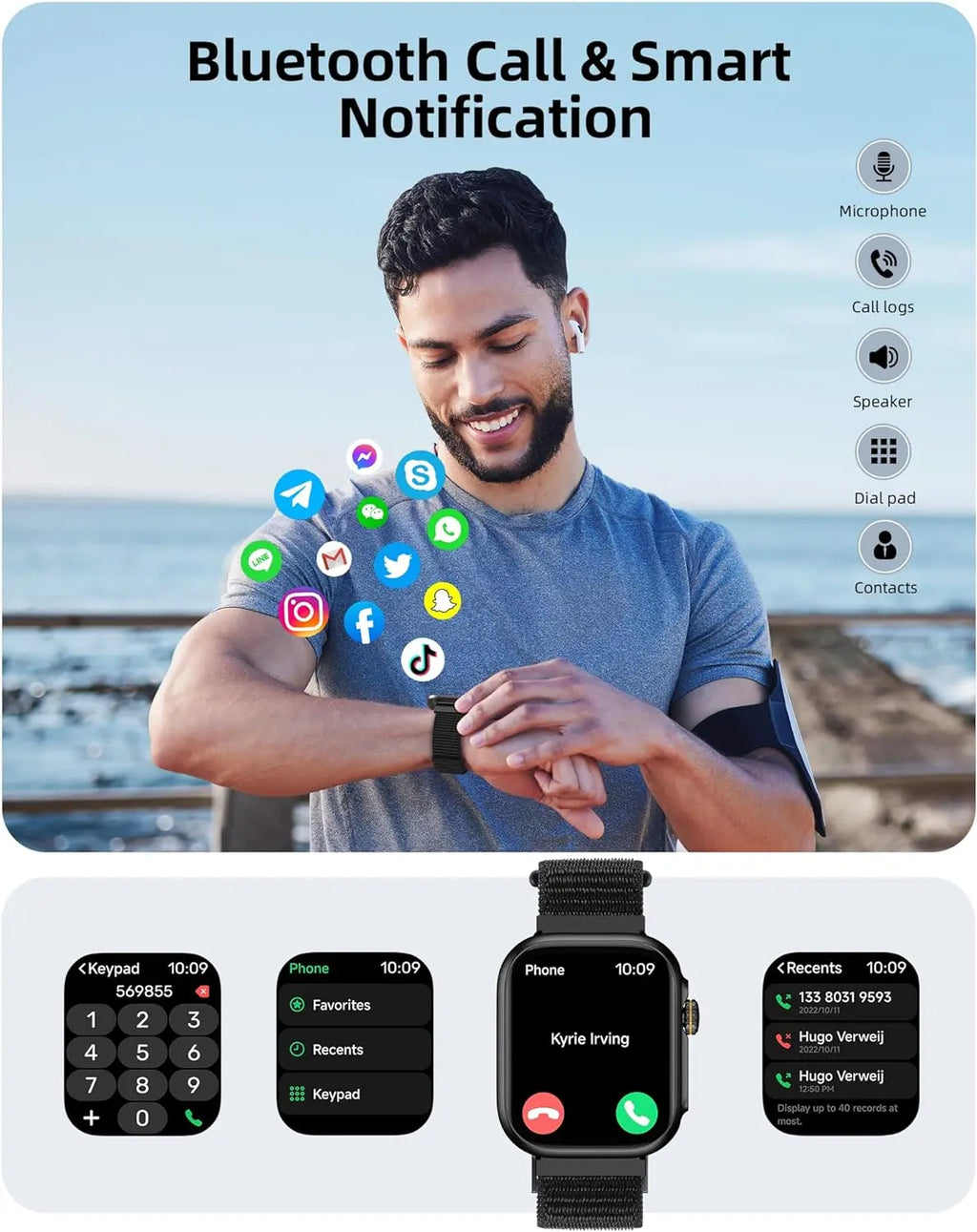 Parsonver mesh strap smartwatch Bluetooth call interface on beach lifestyle