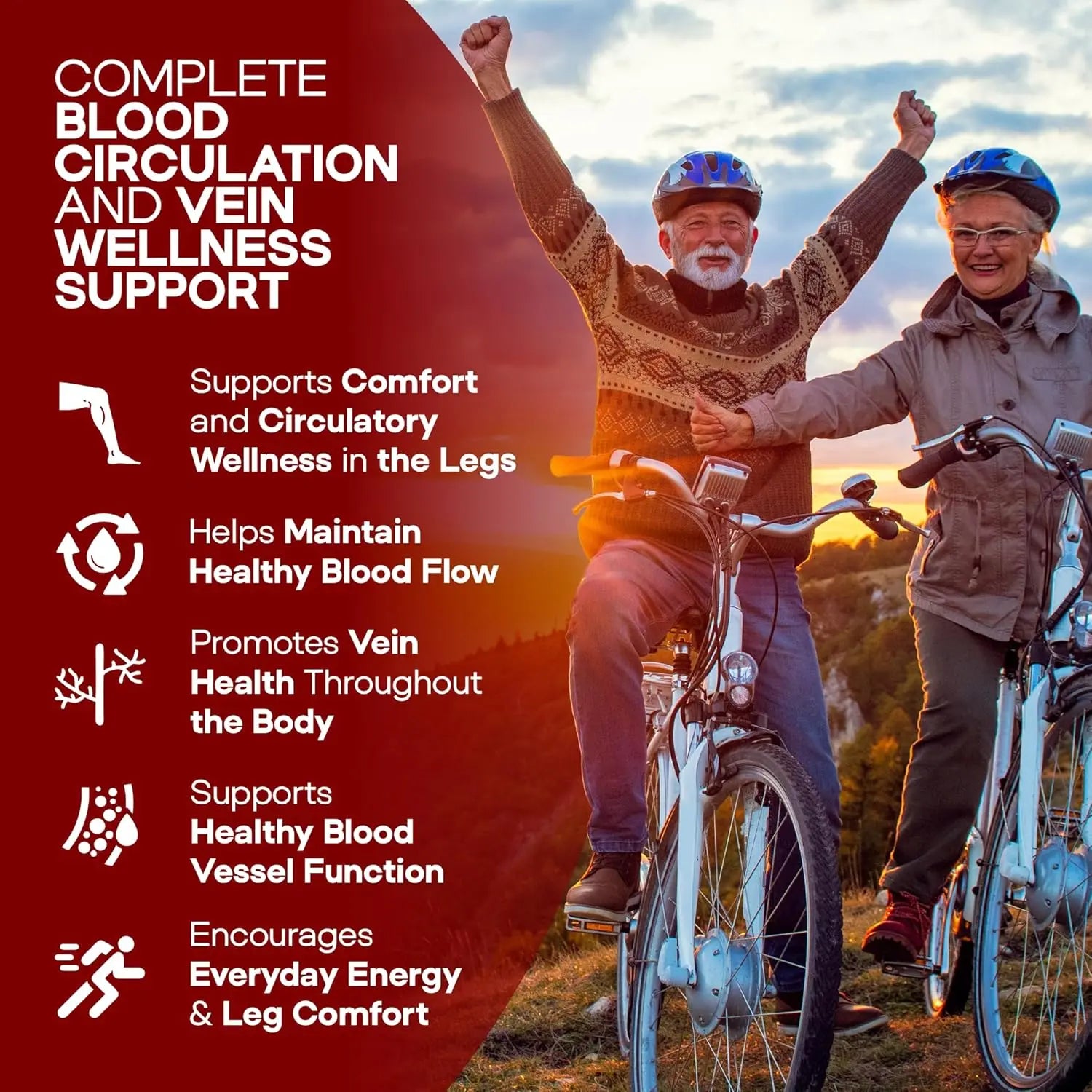 Active seniors enjoying outdoor cycling with HerbaMe circulation wellness support