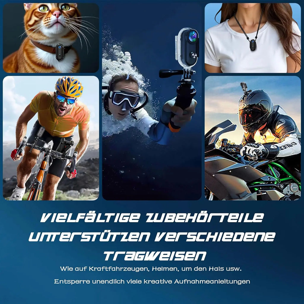 Baobylon Mini Action Cam WiFi 1080P Underwater Camera Waterproof up to 30 m, 360° Helmet Camera Motorcycle Bicycle Body Cam Body Camera Helmet Camera, Mini Camera, Multifunctional Accessories