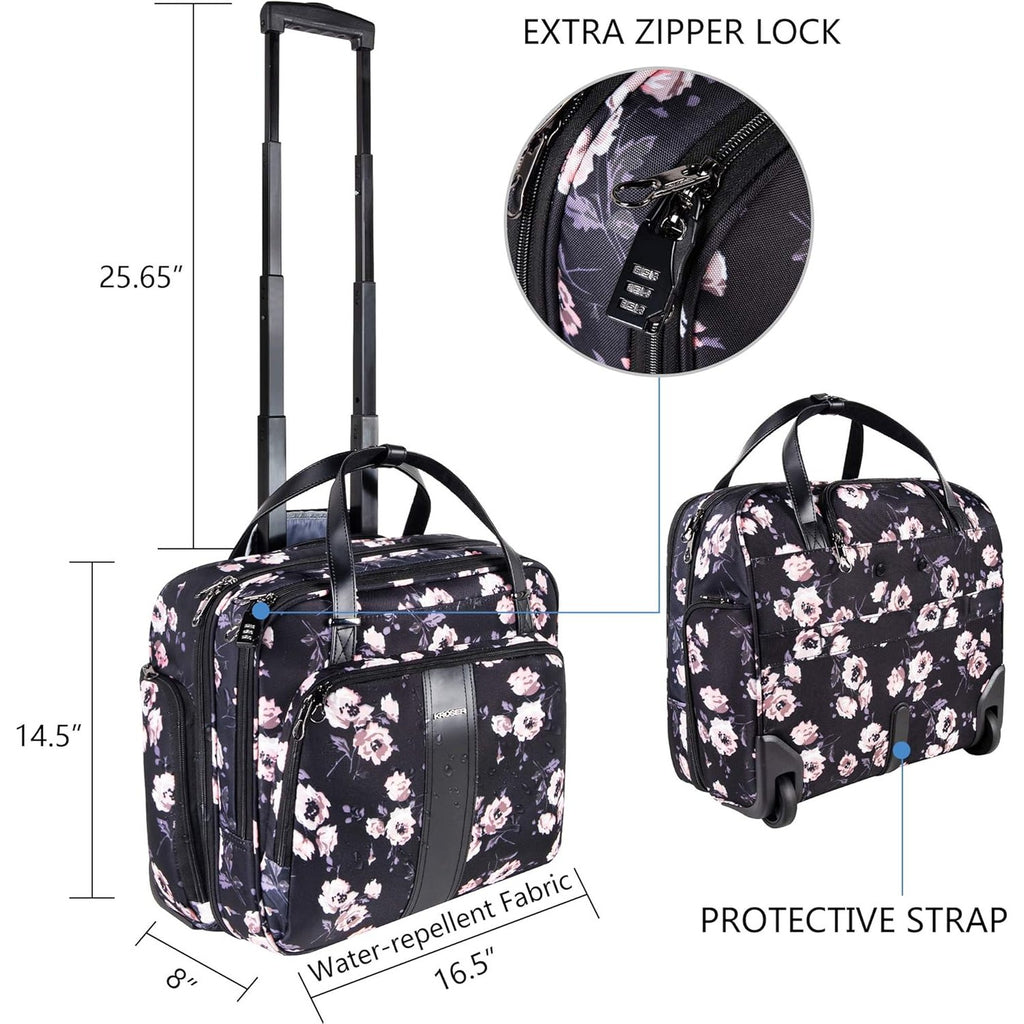 KROSER Rolling Laptop Briefcase Premium Rolling Laptop Bag Fits Up to 15.6 Inch Laptop Water-Repellent Overnight Rolling Computer Bag with RFID Pockets for Travel/Business/School/Women