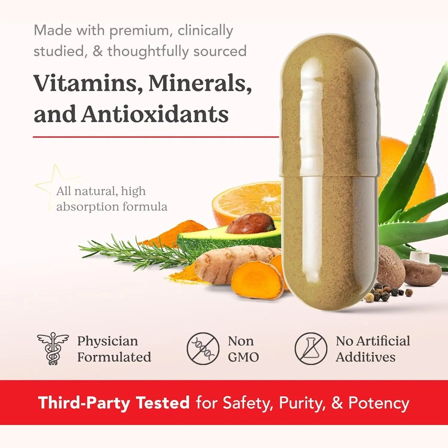 HAIRtamin ingredients display featuring turmeric rosemary aloe vera and antioxidant vitamins