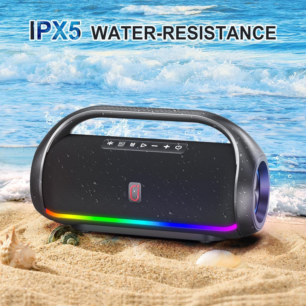 JYX Portable Bluetooth Speaker Wireless: IPX5 Waterproof Speaker Boom Music Box with Disco Light for Indoor Outdoor Parties, Powerful Bass Stereo Sound Loud Speaker Support USB/TF Card/AUX/FM/Rec