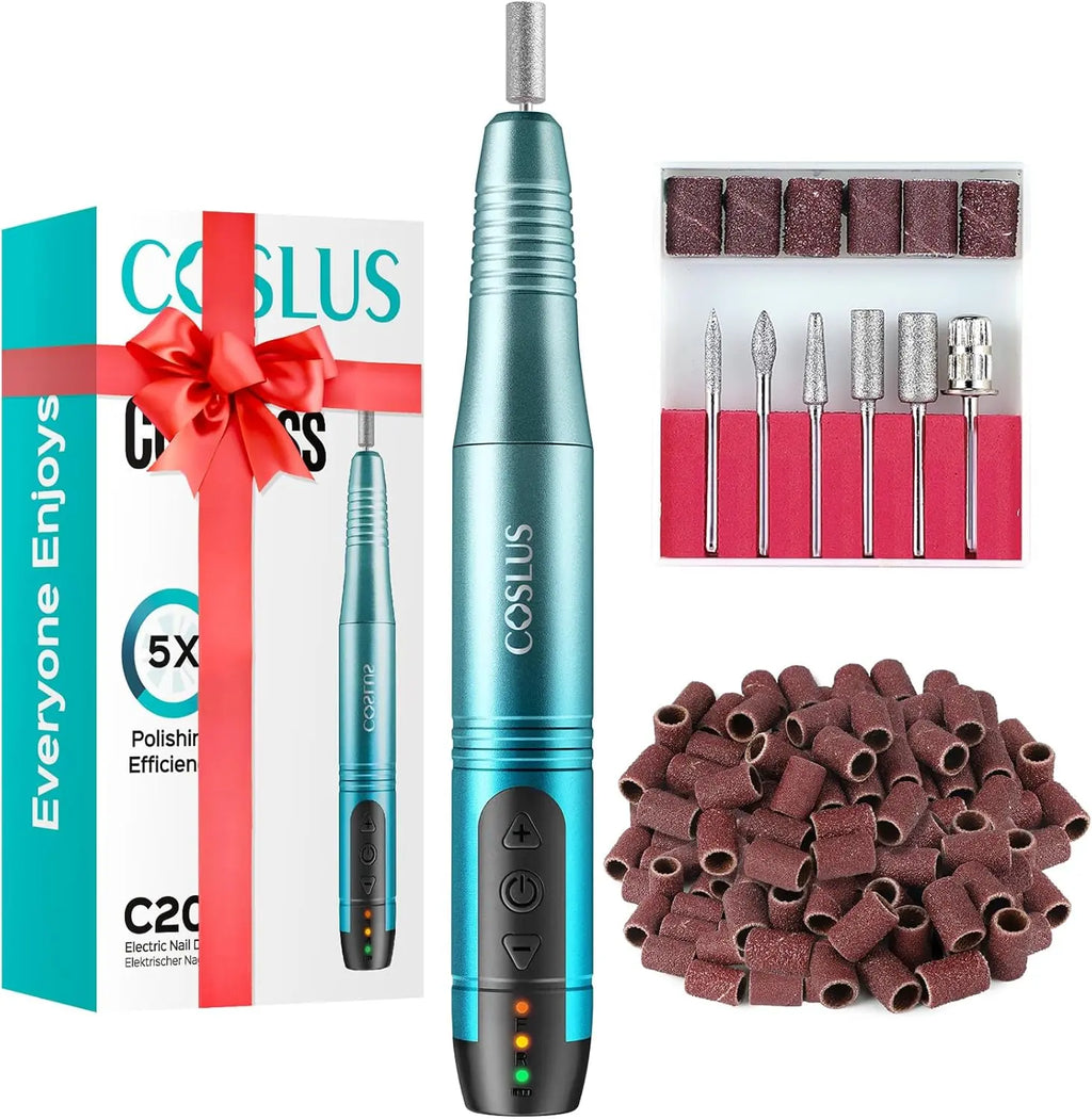 COSLUS Cordless Nail Drill Electric File: Professional for Acrylic Gel Dip Powder Nails Portable Nail Drill Machine Kit for Manicure Pedicure Nail Set with Everything Rechargeable Lightweight Blue