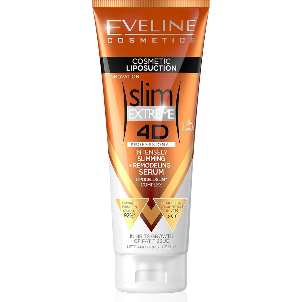 Eveline Cosmetics Slim Extreme 4D Professional Intensely Slimming + Remodeling Serum | 250 ml | Fat Burning Cellulite Slimming Hot Cream | Cooling Formula | Flat Belly, Slim Arms, Legs, Abdomen