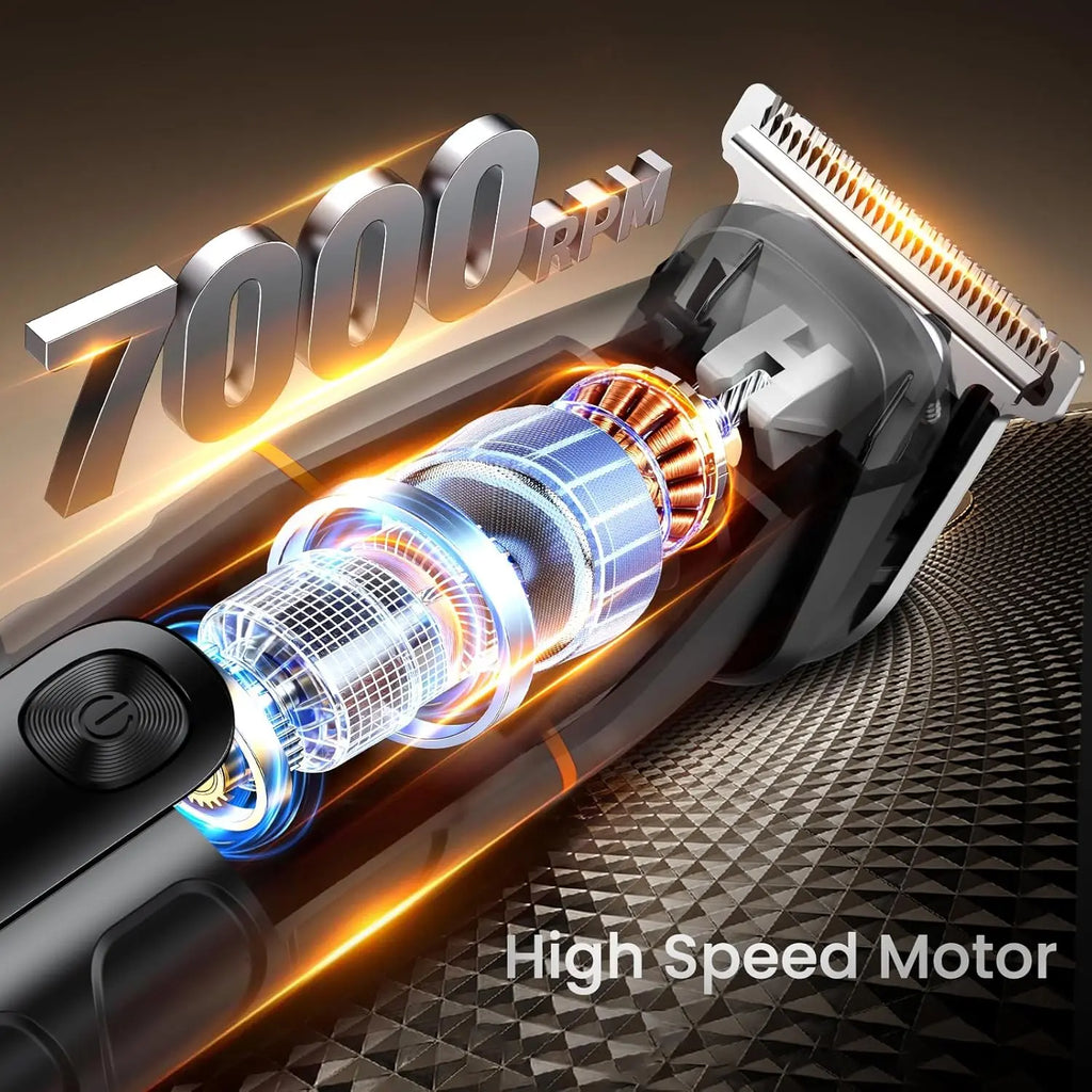 High-speed 7000 RPM motor inside black electric body shaver
