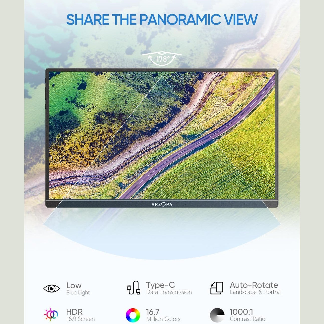 ARZOPA Portable Monitor Kickstand, 14.0" Ultra Slim Portable Laptop Monitor FHD 1080P External Display with Dual Speakers Second Screen for Laptop PC Phone Xbox PS4/5 Switch - A1S