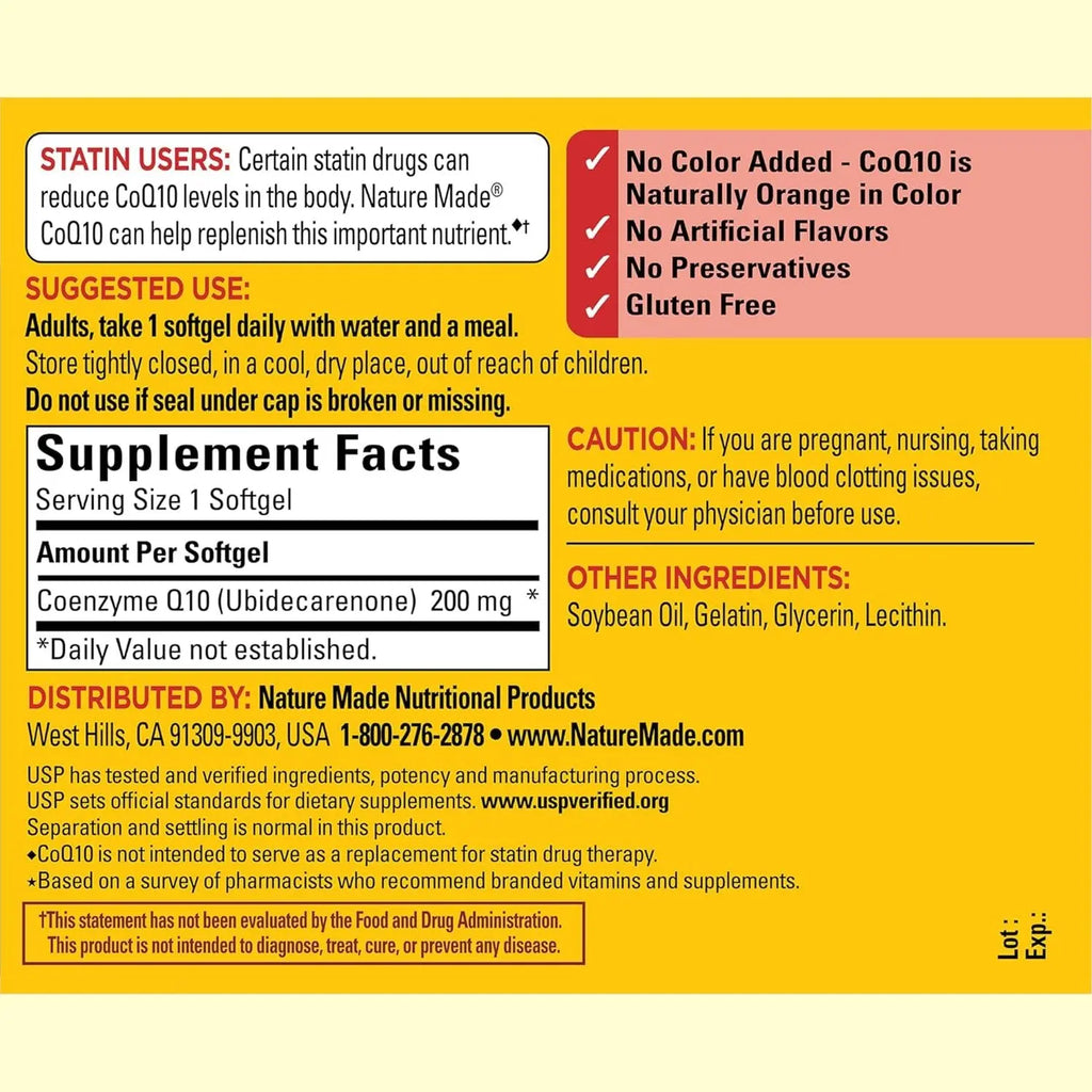 Nature Made CoQ10 200mg Softgels, Dietary Supplement for Heart Health Support, 105 Softgels, 105 Day Supply