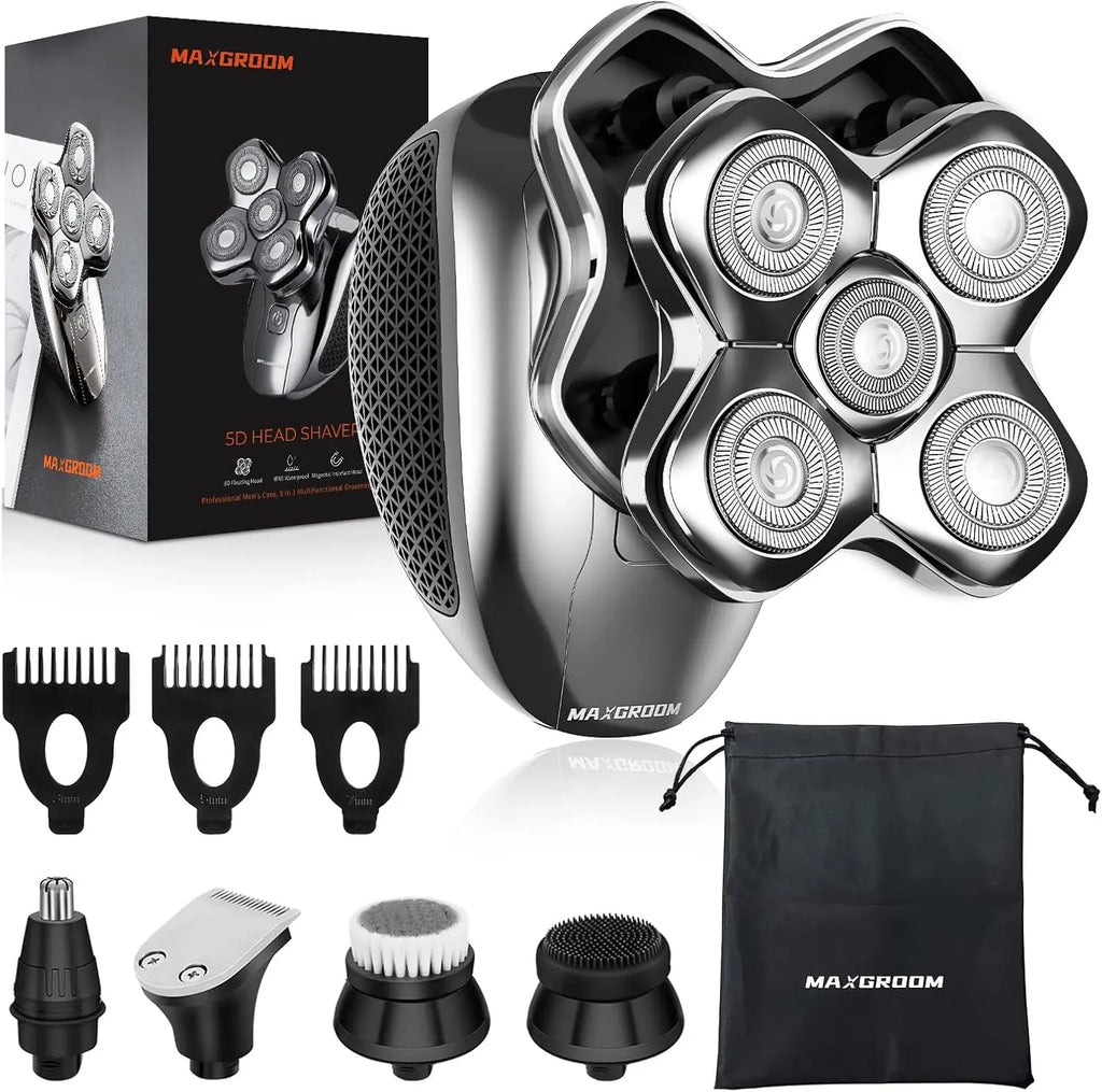 MAXGROOM 5D Floating Head Bald Head Shaver – Precision Grooming, Waterproof, LED Display, Travel Lock, High-Powered Motor. Unlock The Perfect Shave