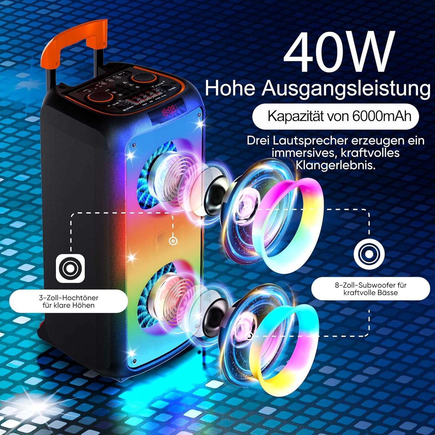 Karaoke Machine, Hukkmela Portable Karaoke System, Rechargeable 8000mAh Battery with 2 UHF Wireless Microphones, Compatible with TF/USB/AUX, Bluetooth 5.3 TWS & LED Mode