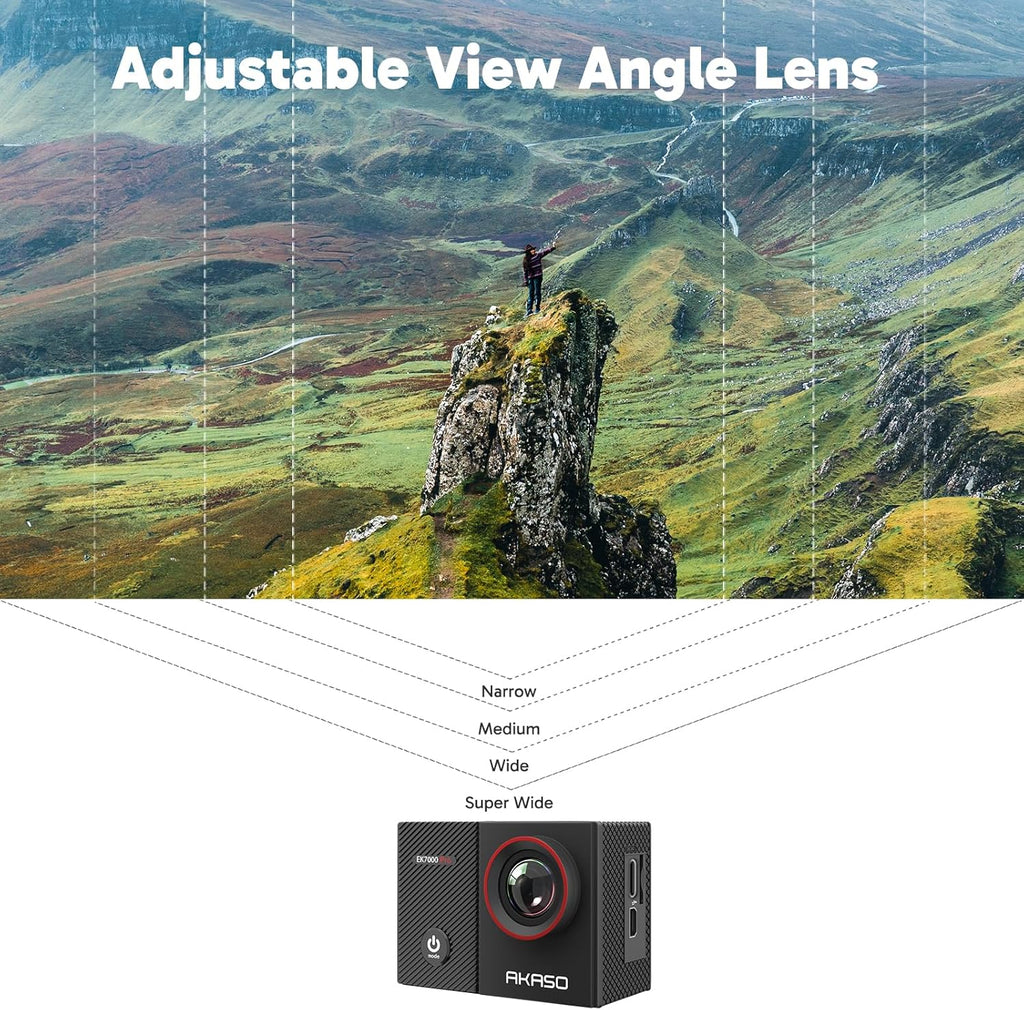 AKASO EK7000 Pro 4K Sports Camera with MicroSDXC Card 128GB, 20MP WiFi Action Sports Camera with Touch Screen, EIS Stabilizer, Remote Control, 170° Adjustable Angle, 40M Waterproof and 2 Batteries