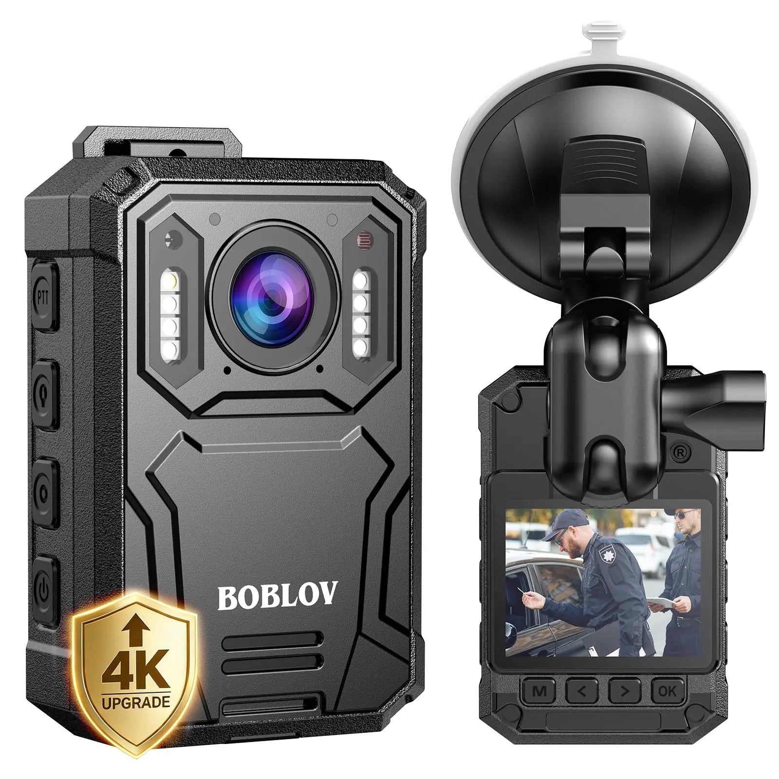 BOBLOV KJ23Pro 2K Body Camera, 128GB Body Worn Camera with Night Vision, 4000mAh Battery for 15 Hours Continuous Recording, with Car Suction for Dashcams, Law Enforcement, Security, Outdoor Work