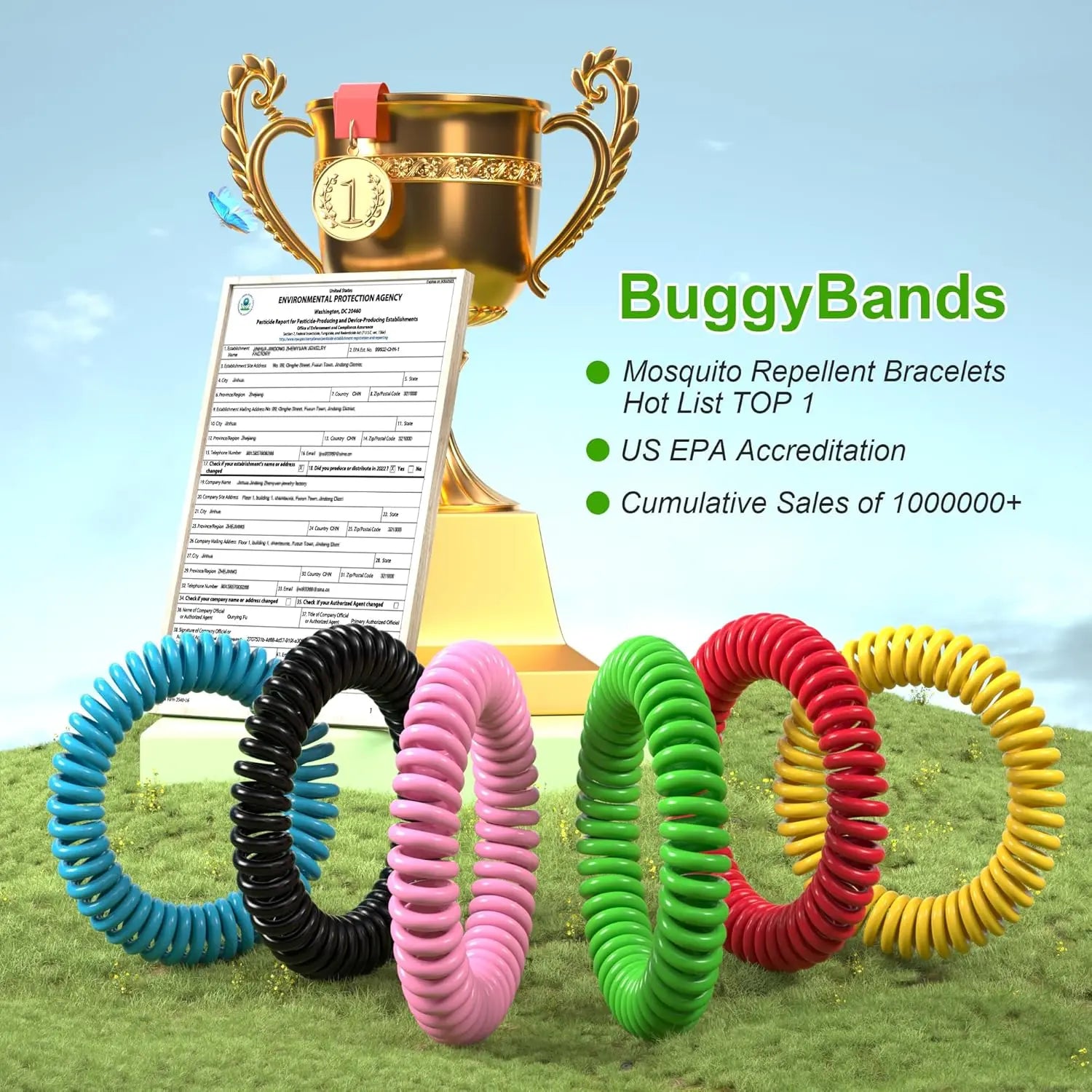 BuggyBands Mosquito Bracelets, 24 Pack Individually Wrapped, DEET Free, Natural and Waterproof Band