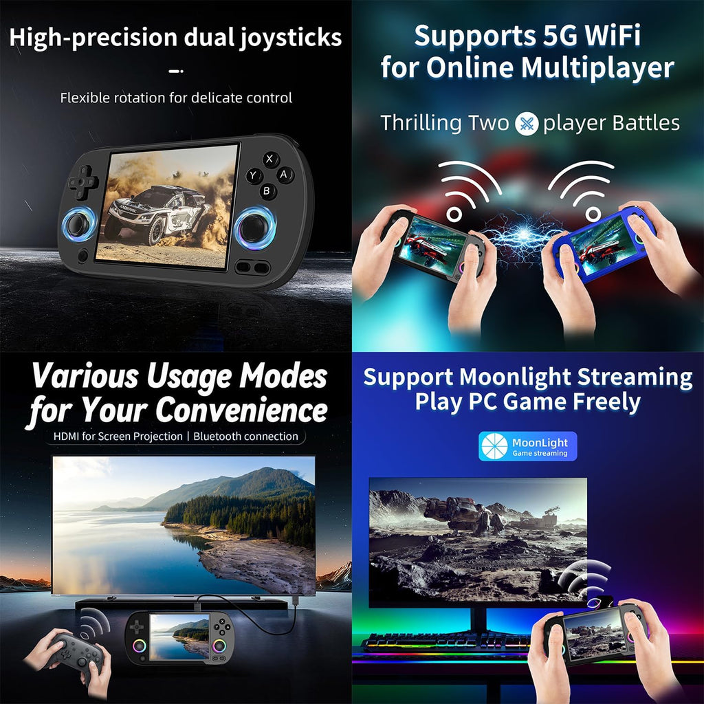 RG40XX H Retro Handheld Game Consoles RG40XXH Retro Gaming Console with 64 TF Card Portable Gaming Console Linux 64-bit System 4 inch IPS Screen Supports WiFi Bluetooth HD and TV Output Black