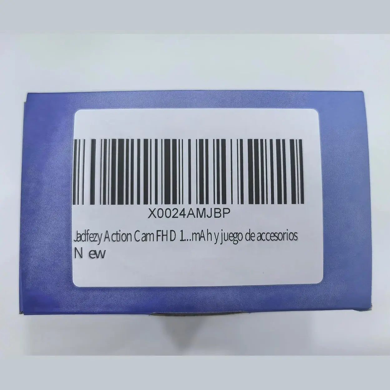 Back of Jadfezy action camera box showing barcode and multilingual product details
