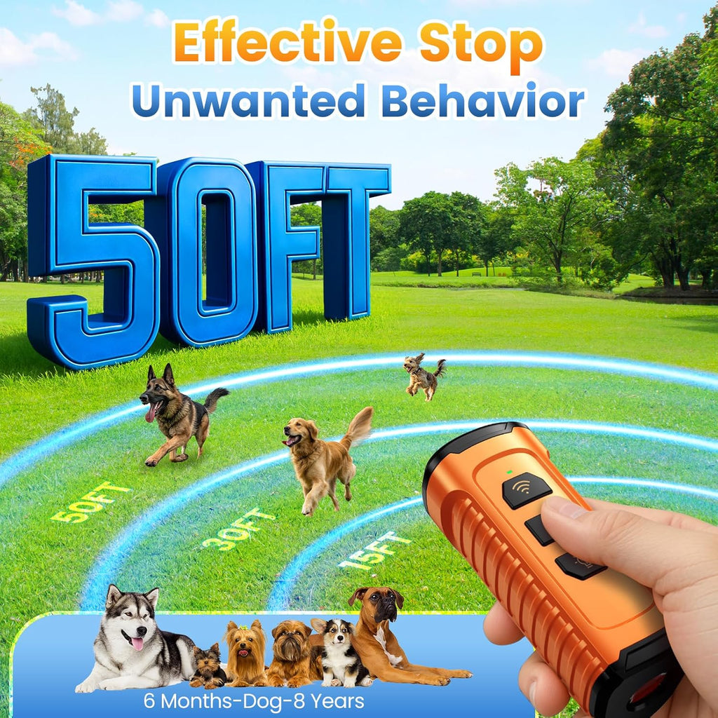 Dog Bark Deterrent Device 3X Anti Barking Device for Dogs, 5 Modes Stop Neighbors Dog Barks No More Safe for All Dogs 50FT Bark Control Indoor Outdoor with Flashlight,Rechargeable Training Device