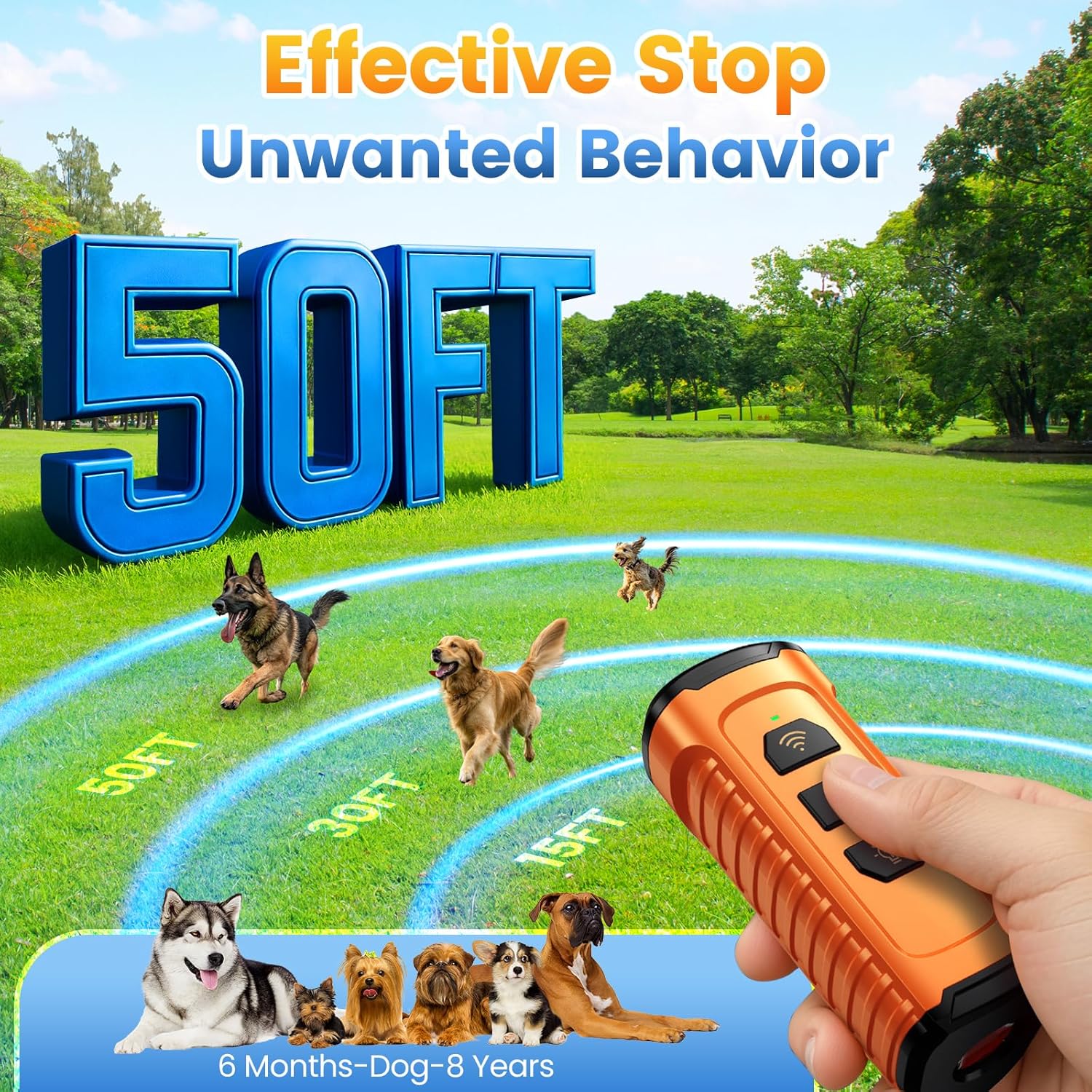 Dog Bark Deterrent Device 3X Anti Barking Device for Dogs, 5 Modes Stop Neighbors Dog Barks No More Safe for All Dogs 50FT Bark Control Indoor Outdoor with Flashlight,Rechargeable Training Device