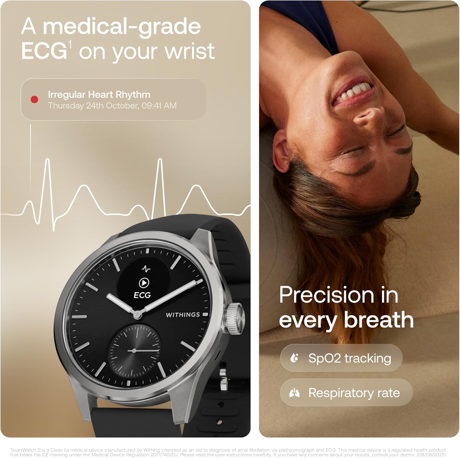 WITHINGS ScanWatch 2 - Women's Men's Health Smartwatch, ECG, SpO2, Temperature, Sleep Tracking, Respiratory Health, Waterproof, 30-Day Battery, 30-Day Battery, Android & iOS