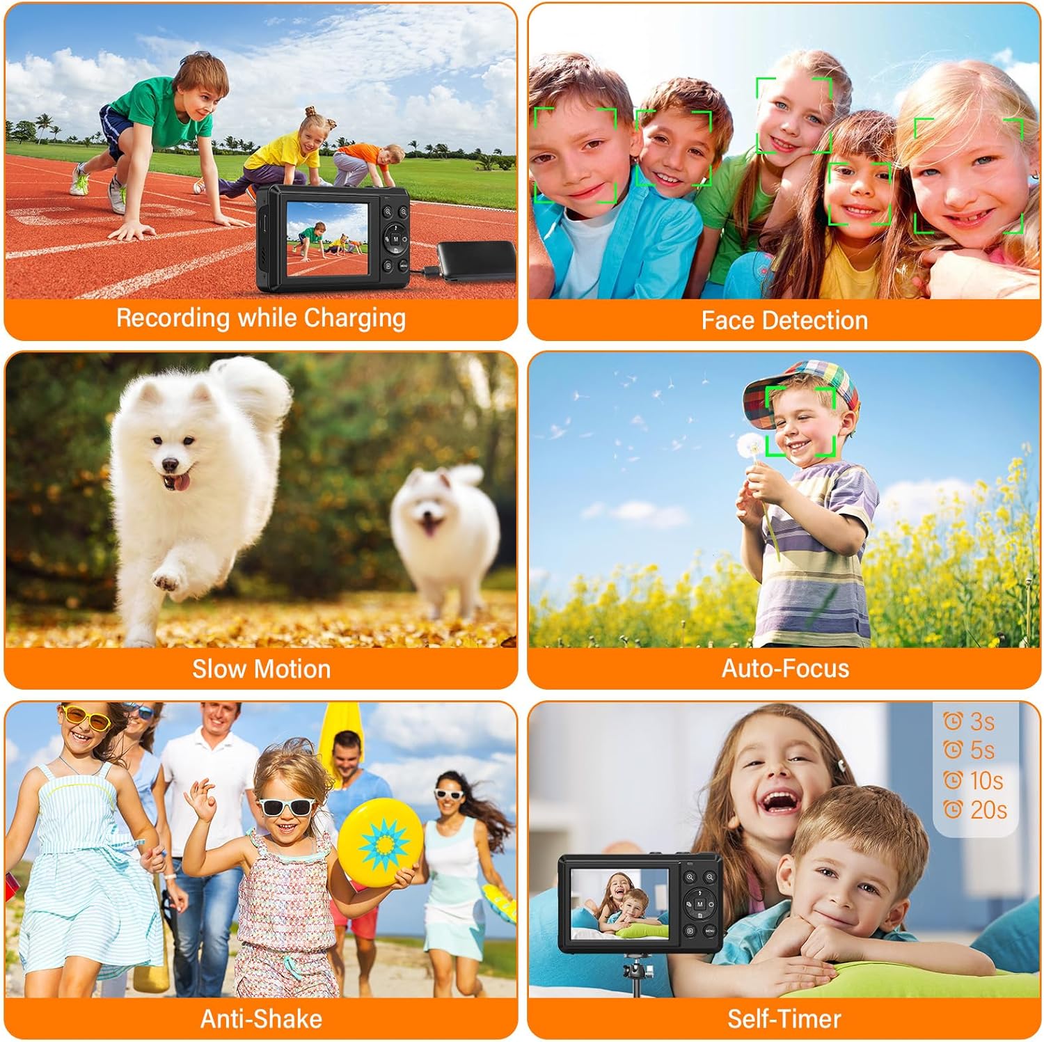 4K 64MP Digital Camera with 32GB SD Card for Photography, Auto Focus Portable Mini Compact Camera for Boys, Girls, Children, Beginners, Teenagers with 16X Digital Zoom and 2 Batteries