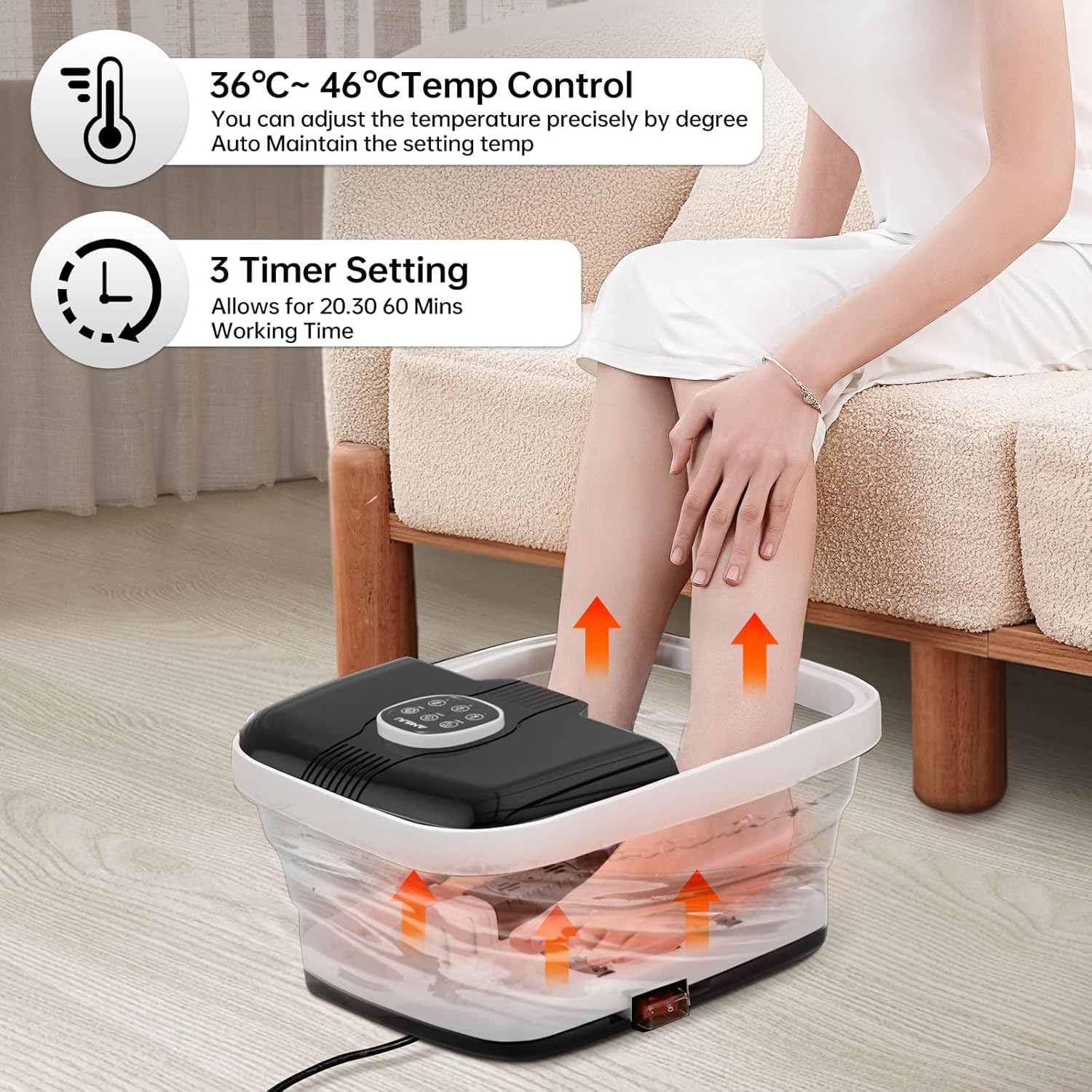 Angju Collapsible Foot Spa with Heat, Remote Temperature Control and Bubble, 6 Massage Rollers, Timer and Pumice Stone, Electric Pedicure Foot Spa Machine for Feet Stress Relief