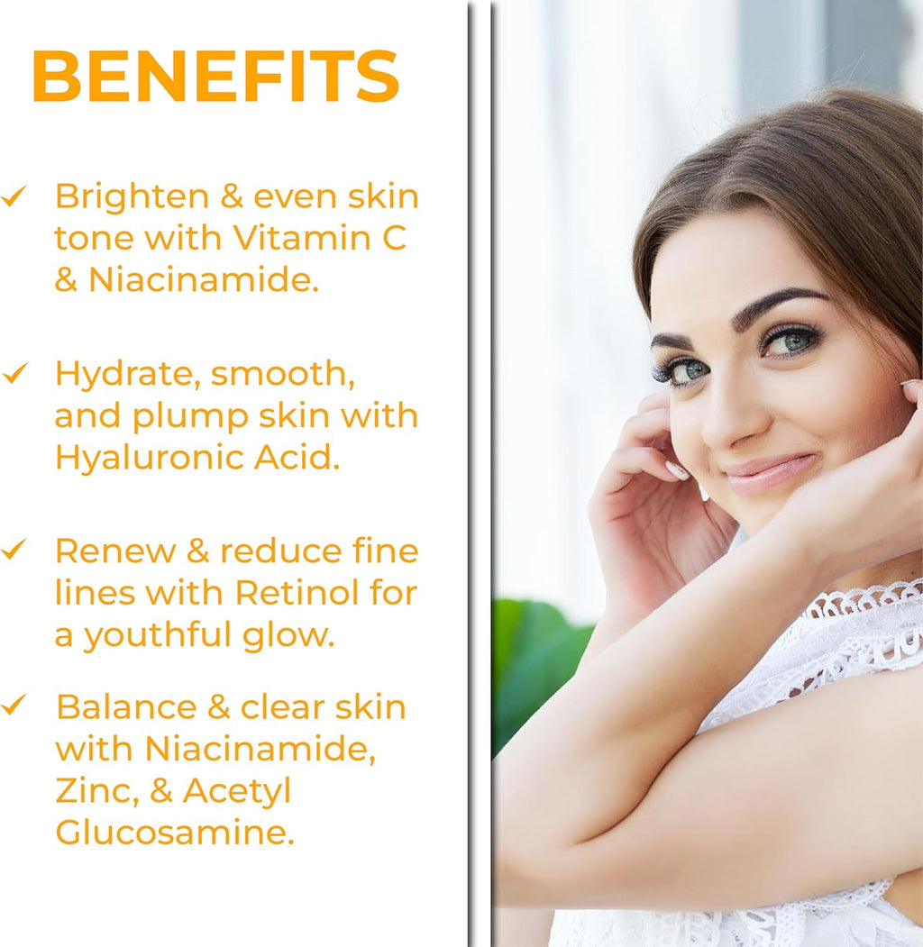 Jadole Naturals Quartet Anti- Aging Serum Set (Each 30ml) | Vitamin C, Retinol, Niacinamide & Hyaluronic Acid | Boosts Brightness, Fights Aging, Hydrates, Enhances Skin Clarity & Moisturizes Skin