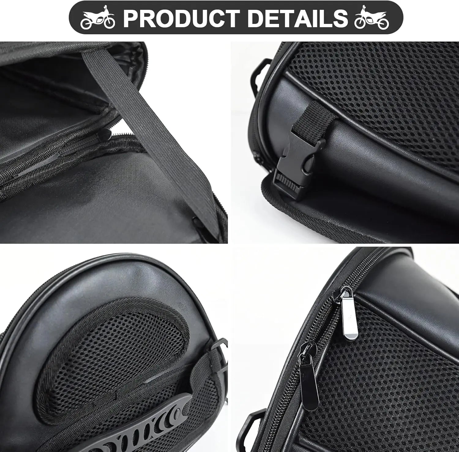 Leather Motorcycle Backseat Tail Bags, Waterproof PU Super Light Tank Bag, Multifunctional Motorbike Rear Seat Storage Saddle Bag Black
