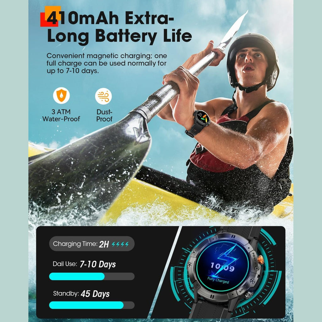 Smart Watches for Men, Bluetooth Call Military Smart Watch, Waterproof Fitness Tracker with Heart Rate/Blood Oxygen/Sleep Monitor/124 Sports Modes, Tactical Watch for Android Phones & iPhone (Black)