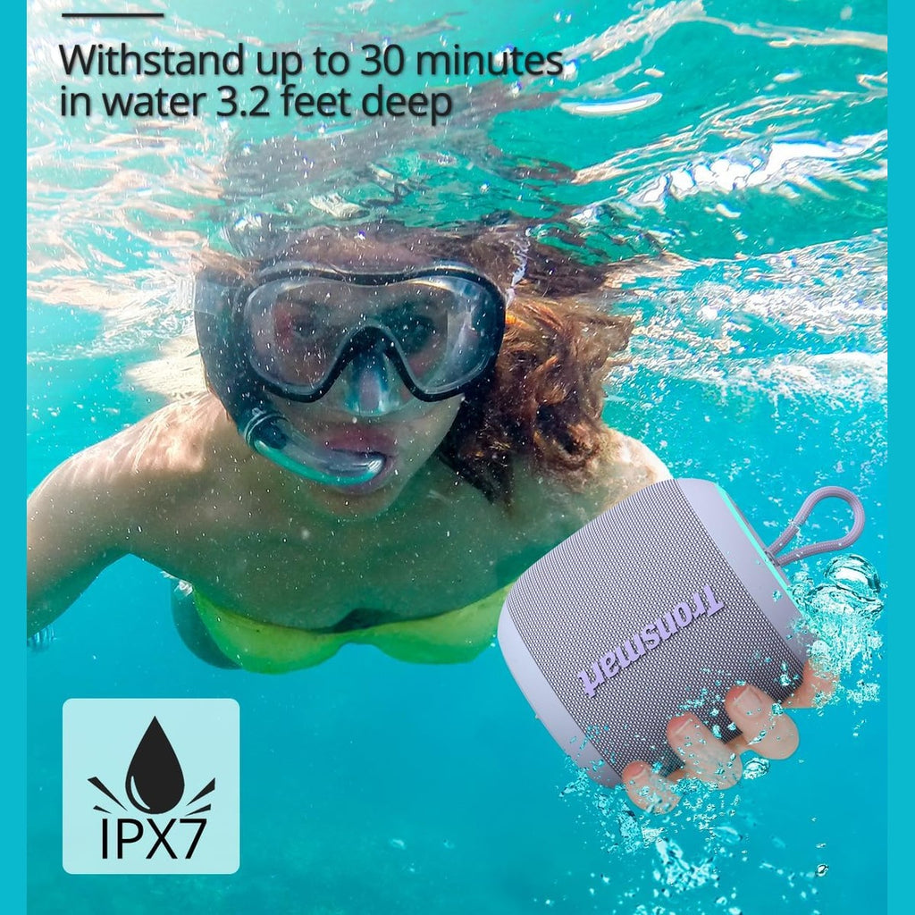 Tronsmart T7 Mini Portable Compact Bluetooth Speaker with Lights, Bluetooth 5.3, 15W, 18 Hours Playtime, 360° Stereo Sound, IPX7 Waterproof, for Home, Outdoor, Travel, Purple