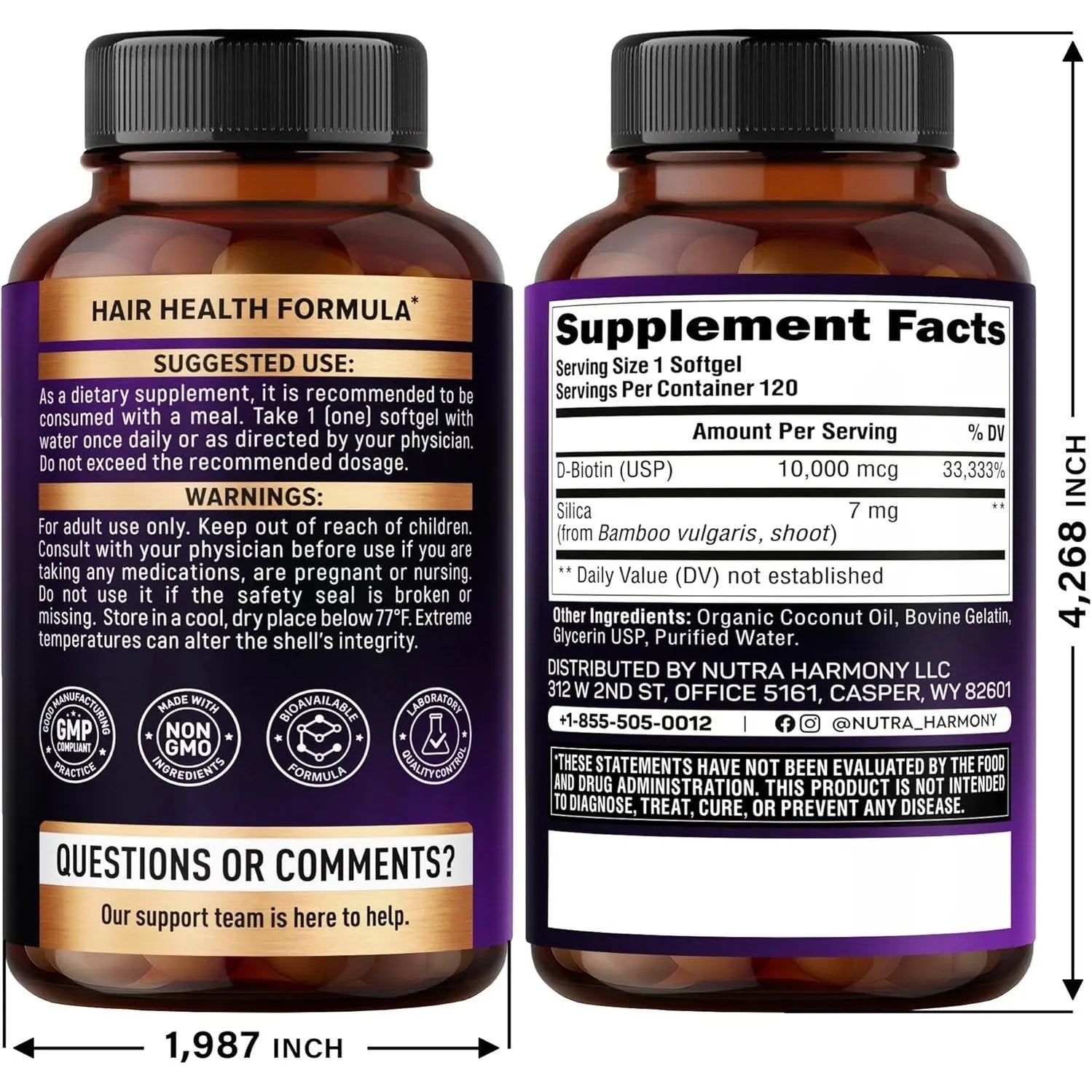 Biotin 10000 mcg with Silicon - Pharmaceutical Grade Biotin Supplement for Women - Hair Growth Support, Skin & Nails - Max Strength & 100% Bioavailability - Lab Tested - 120 Softgels, 120 Days Supply