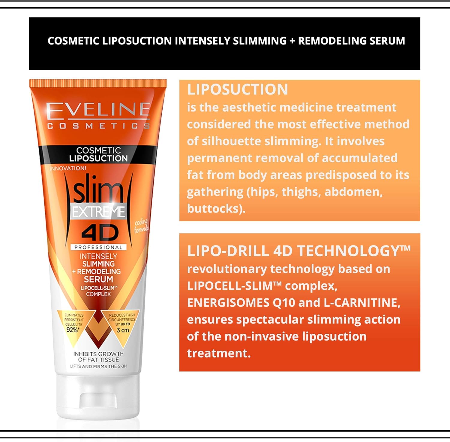Eveline Cosmetics Slim Extreme 4D Professional Intensely Slimming + Remodeling Serum | 250 ml | Fat Burning Cellulite Slimming Hot Cream | Cooling Formula | Flat Belly, Slim Arms, Legs, Abdomen