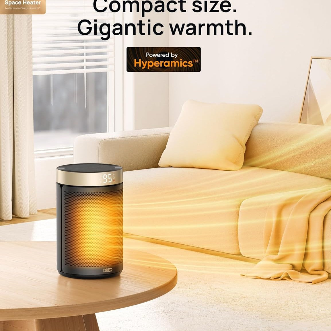 Dreo Ceramic Heater for Indoors, Heater with Portable Thermostat, 12H Timer, Eco Mode and Fan, PTC Ceramic Heater 1500W Fast and Safe for Office Bedroom Home