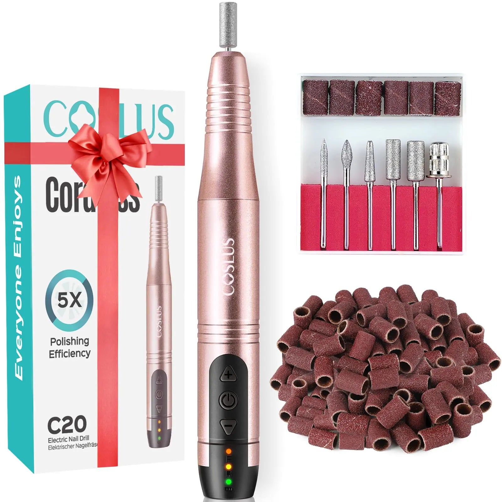 COSLUS C20 rose gold cordless nail drill kit with accessories